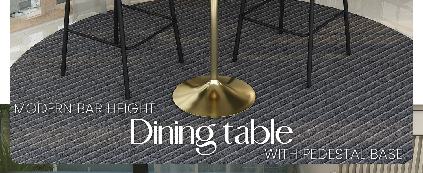 Verve Collection Modern Bar Height Table Brushed Gold Base with 27" Round Cognac Brown MDF Top