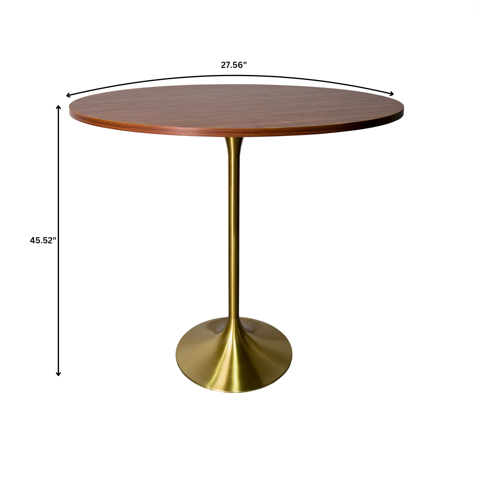 Verve Collection Modern Bar Height Table Brushed Gold Base with 27" Round Cognac Brown MDF Top
