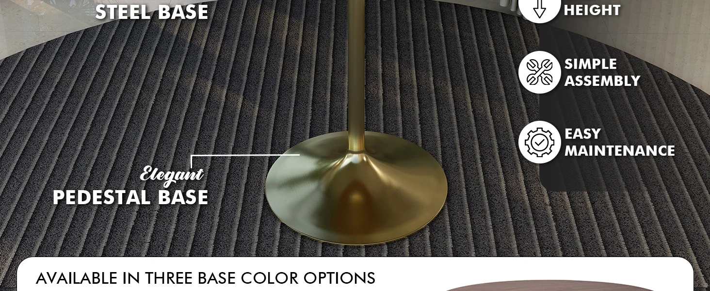 Verve Collection Modern Bar Height Table Brushed Gold Base with 27" Round Cognac Brown MDF Top