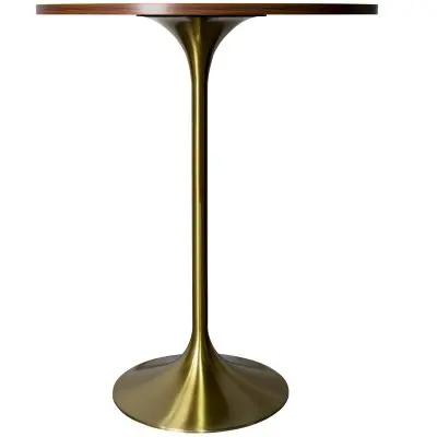 Verve Collection Modern Bar Height Table Brushed Gold Base with 27" Round Cognac Brown MDF Top