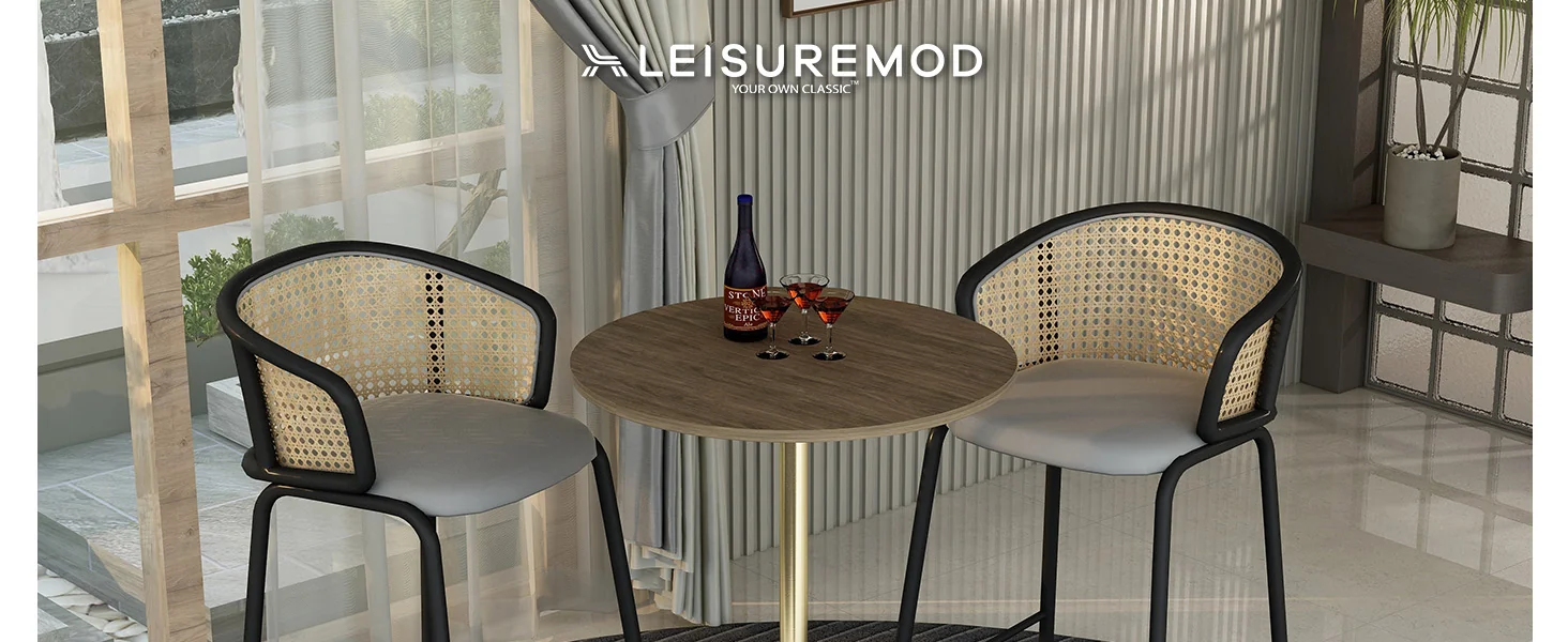 Verve Collection Modern Bar Height Table Brushed Gold Base with 27" Round Dark Walnut MDF Top