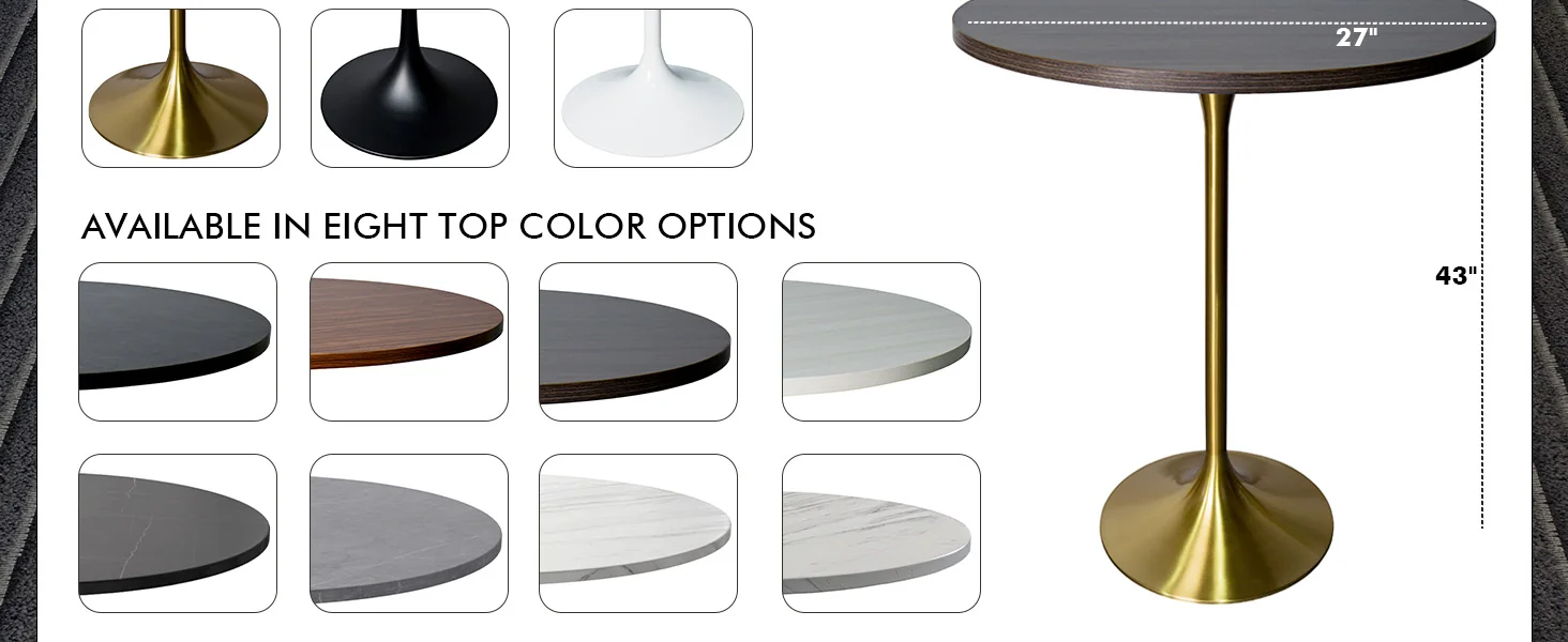 Verve Collection Modern Bar Height Table Brushed Gold Base with 27" Round Dark Walnut MDF Top