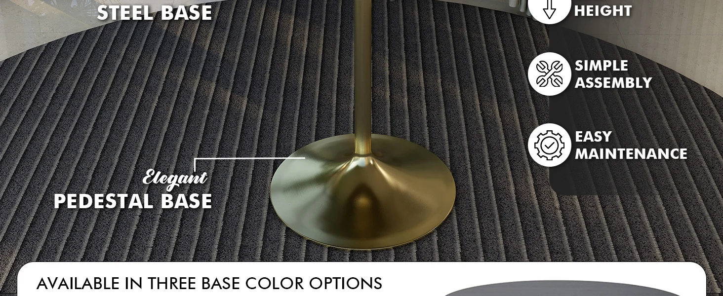 Verve Collection Modern Bar Height Table Brushed Gold Base with 27" Round Dark Walnut MDF Top