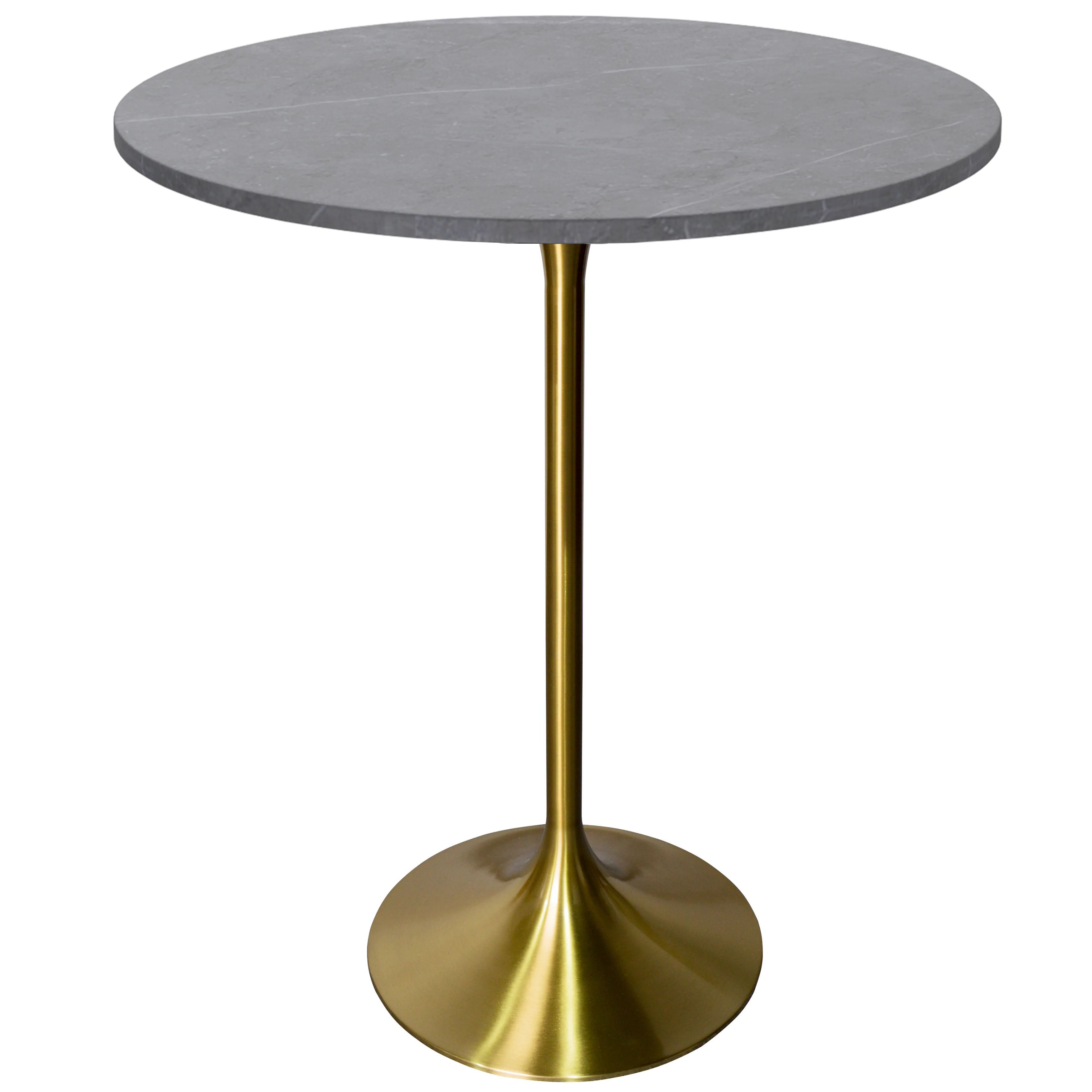 Verve Collection Modern Bar Height Table Brushed Gold Base with 27" Round Marble Grey Sintered Stone Top