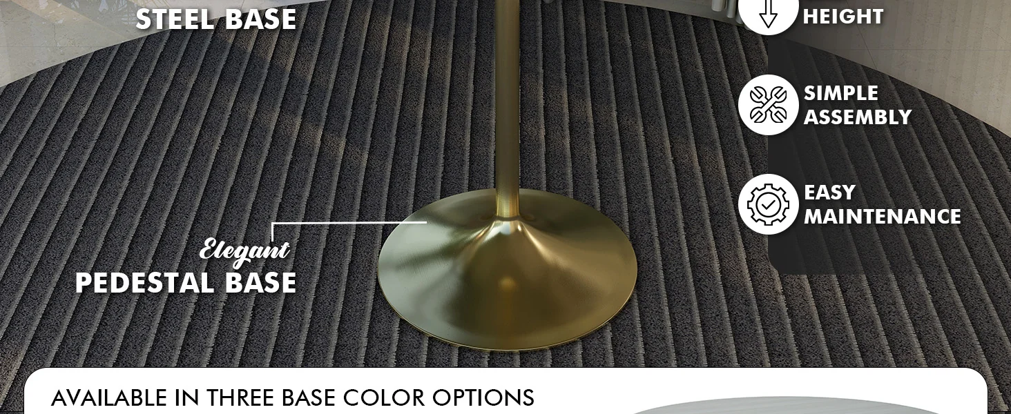 Verve Collection Modern Bar Height Table Brushed Gold Base with 27" Round Light Natural Wood MDF Top