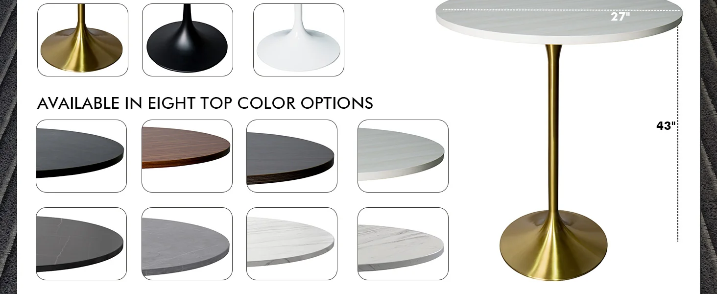 Verve Collection Modern Bar Height Table Brushed Gold Base with 27" Round Light Natural Wood MDF Top