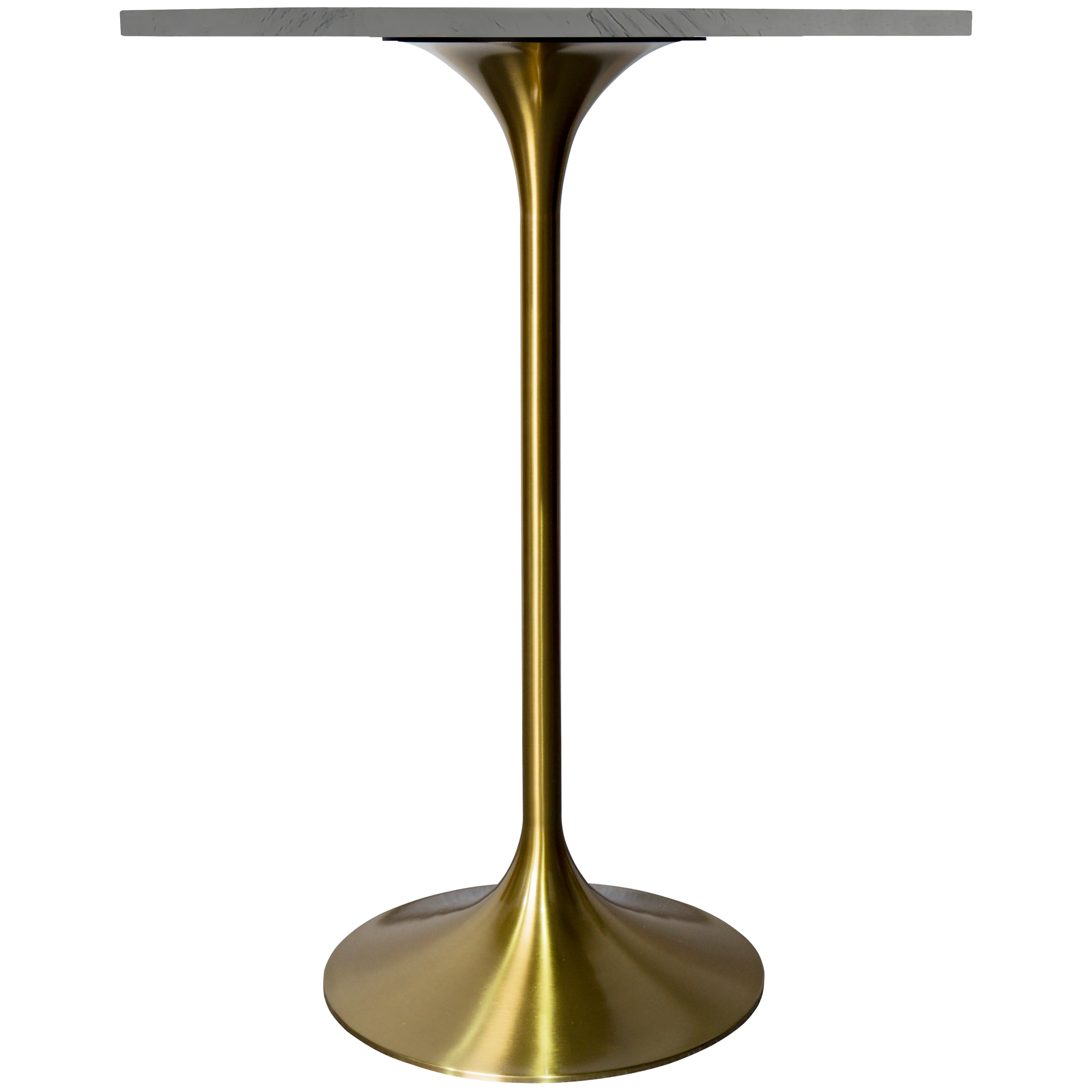 Verve Collection Modern Bar Height Table Brushed Gold Base with 27" Round Marbleized White Laminated Top