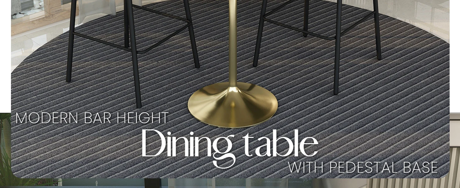 Verve Collection Modern Bar Height Table Brushed Gold Base with 27" Round Marbleized White Laminated Top