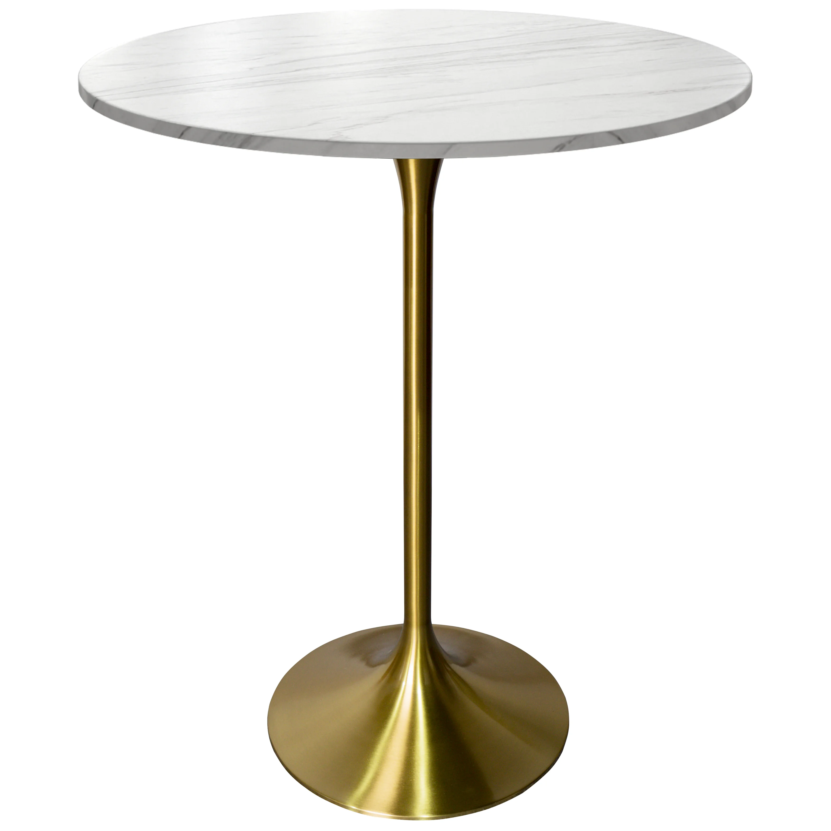 Verve Collection Modern Bar Height Table Brushed Gold Base with 27" Round Marble White Sintered Stone Top