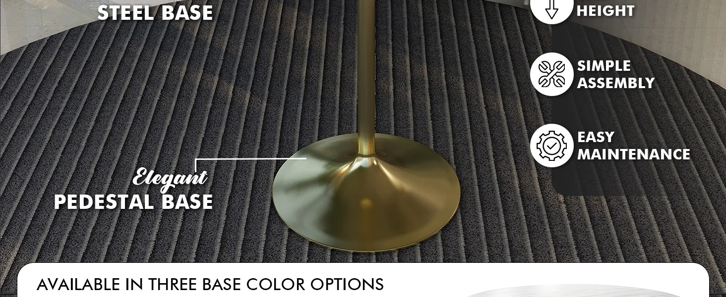 Verve Collection Modern Bar Height Table Brushed Gold Base with 27" Round Marble White Sintered Stone Top