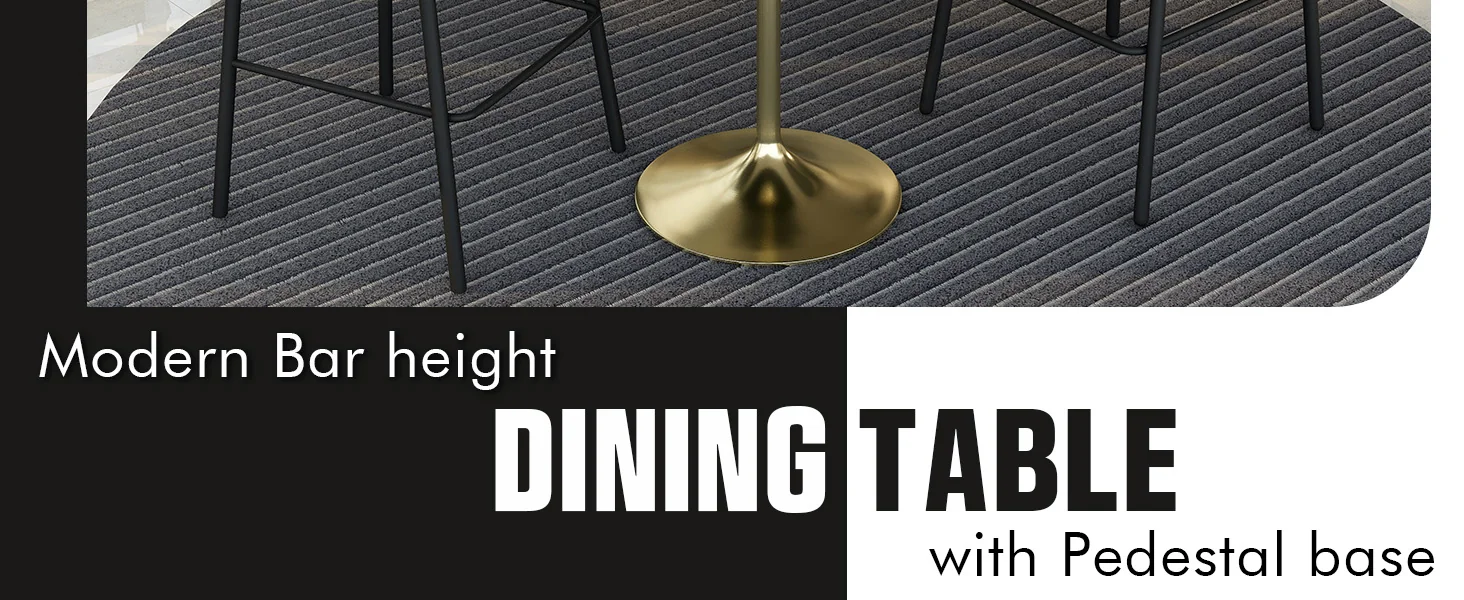 Verve Collection Modern Bar Height Table Brushed Gold Base with 36" Round Black Marbelized MDF Top