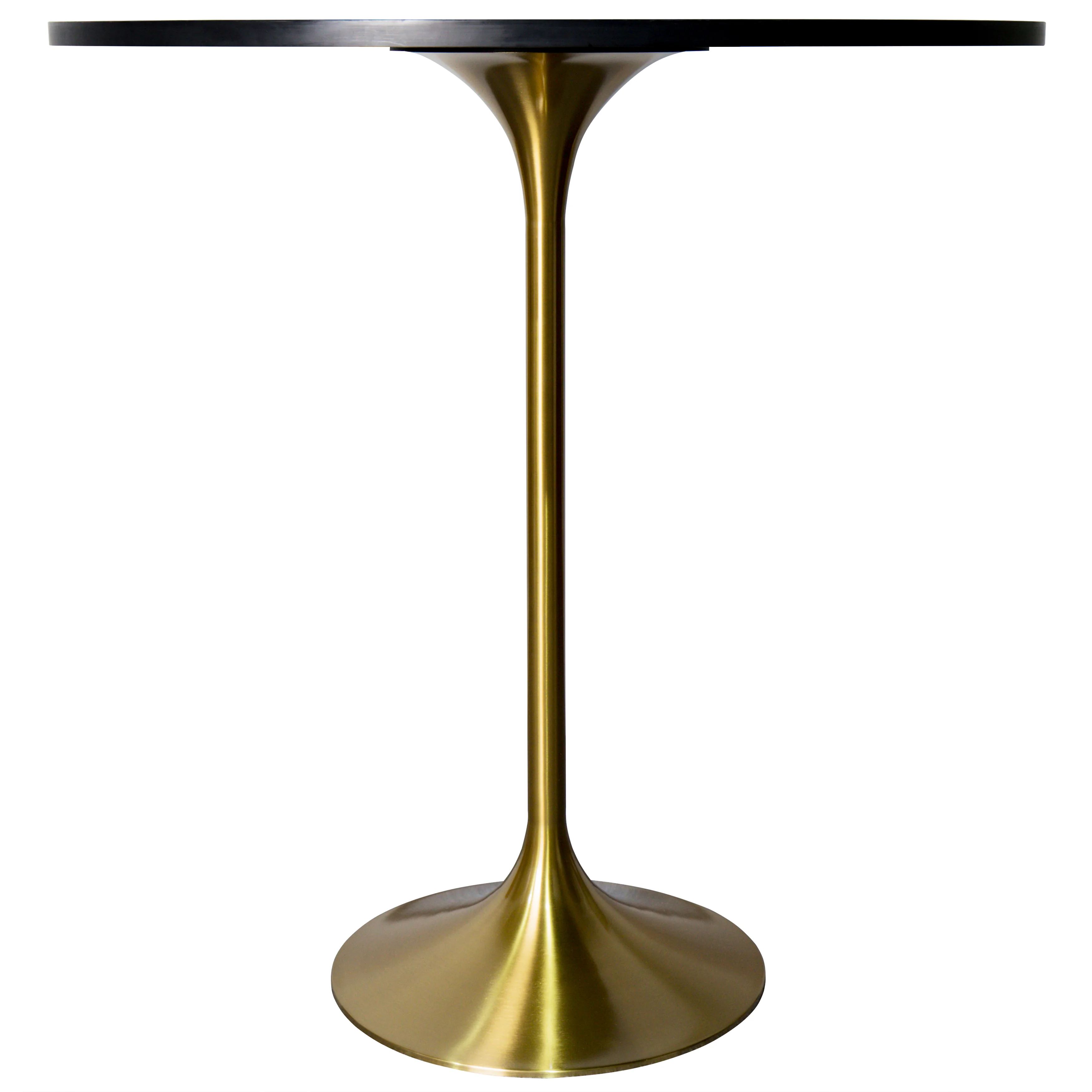 Verve Collection Modern Bar Height Table Brushed Gold Base with 36" Round Black Marbelized Sintered Stone Top