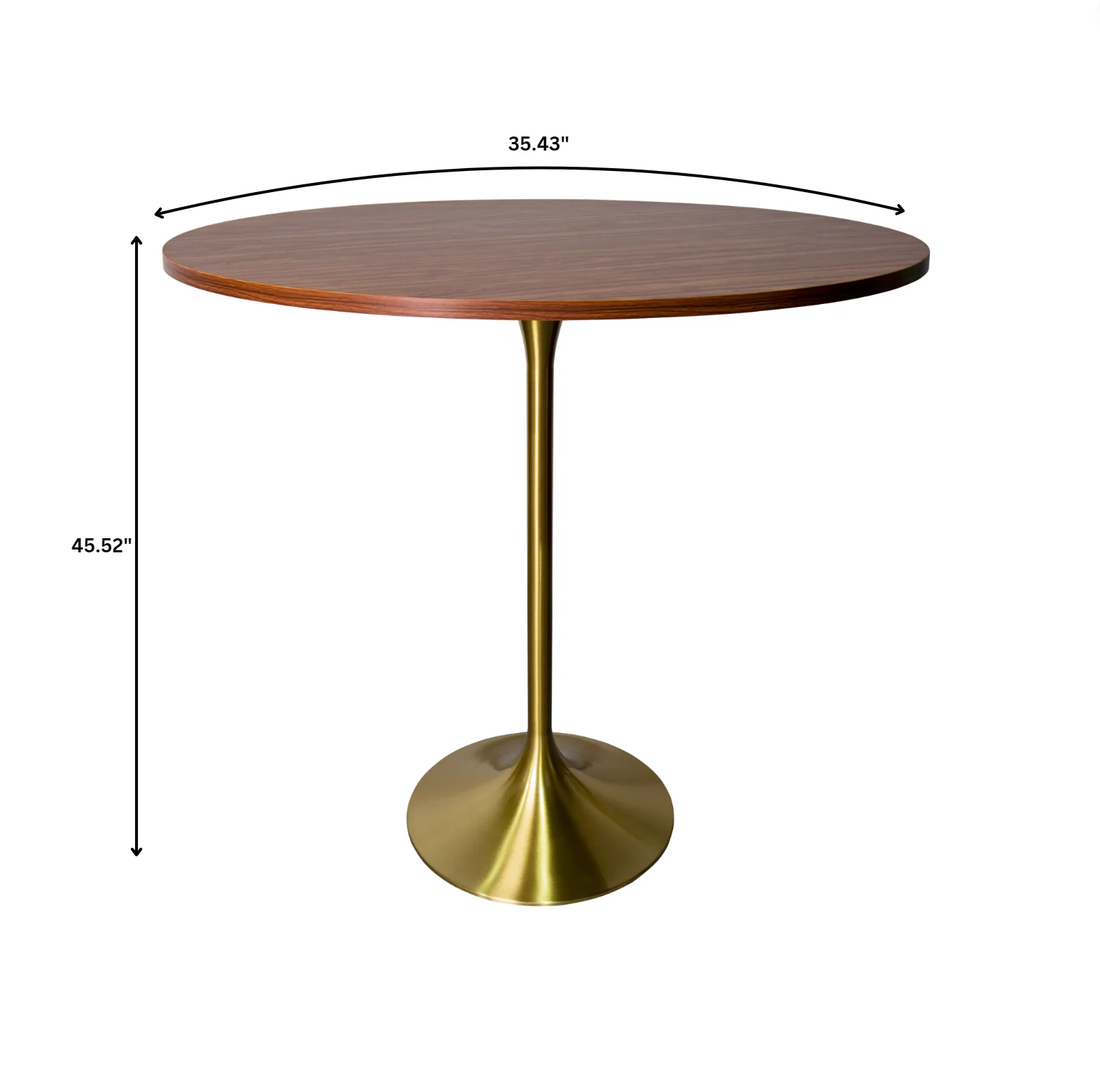 Verve Collection Modern Bar Height Table Brushed Gold Base with 36" Round Cognac Brown MDF Top