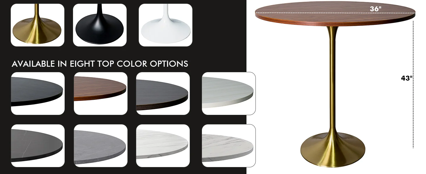 Verve Collection Modern Bar Height Table Brushed Gold Base with 36" Round Cognac Brown MDF Top