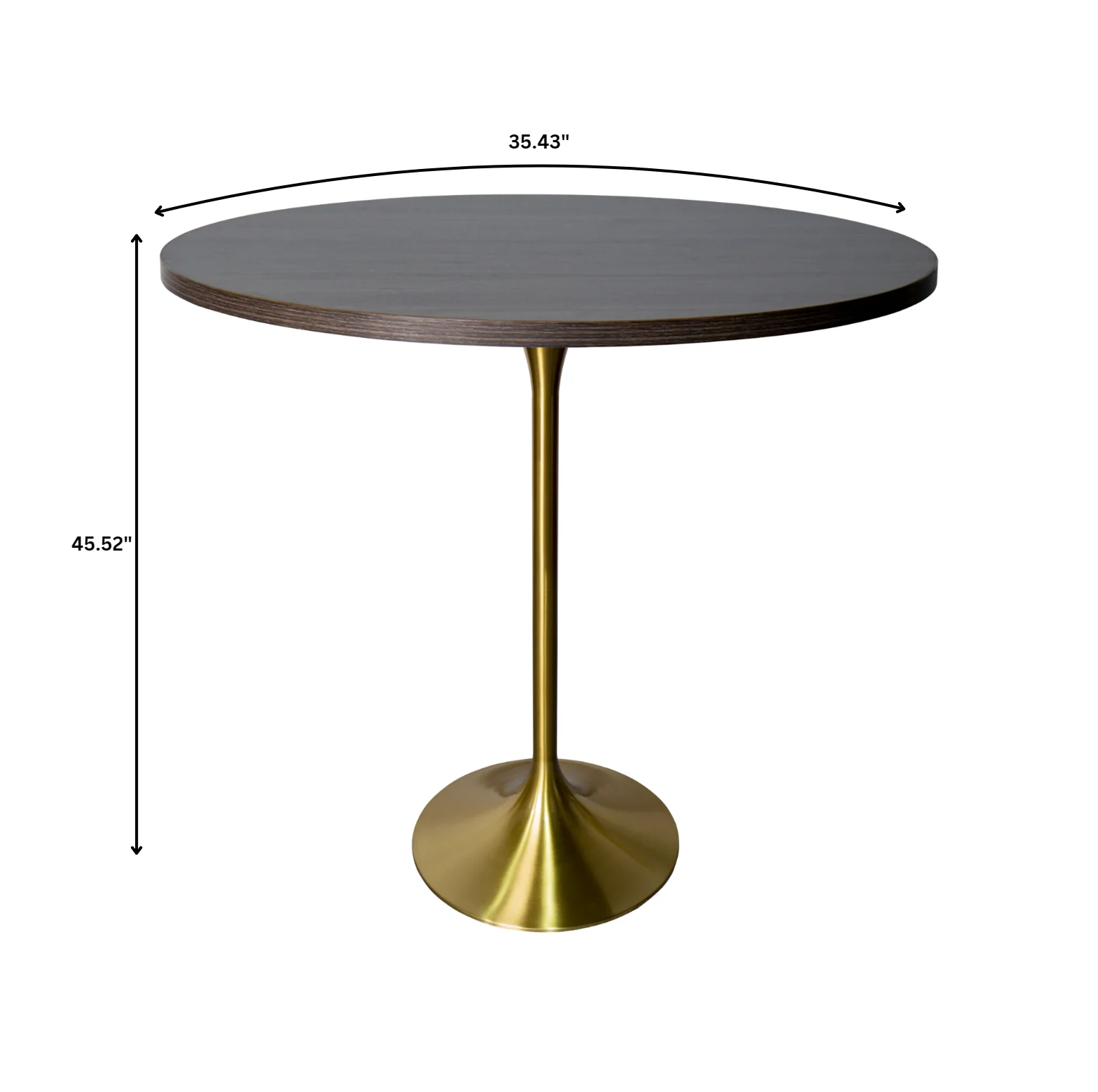 Verve Collection Modern Bar Height Table Brushed Gold Base with 36" Round Dark Walnut MDF Top