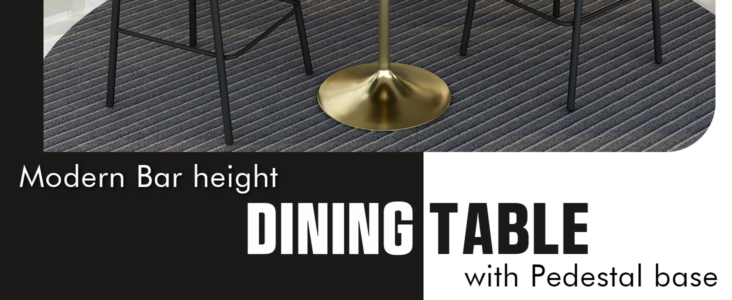 Verve Collection Modern Bar Height Table Brushed Gold Base with 36" Round Dark Walnut MDF Top