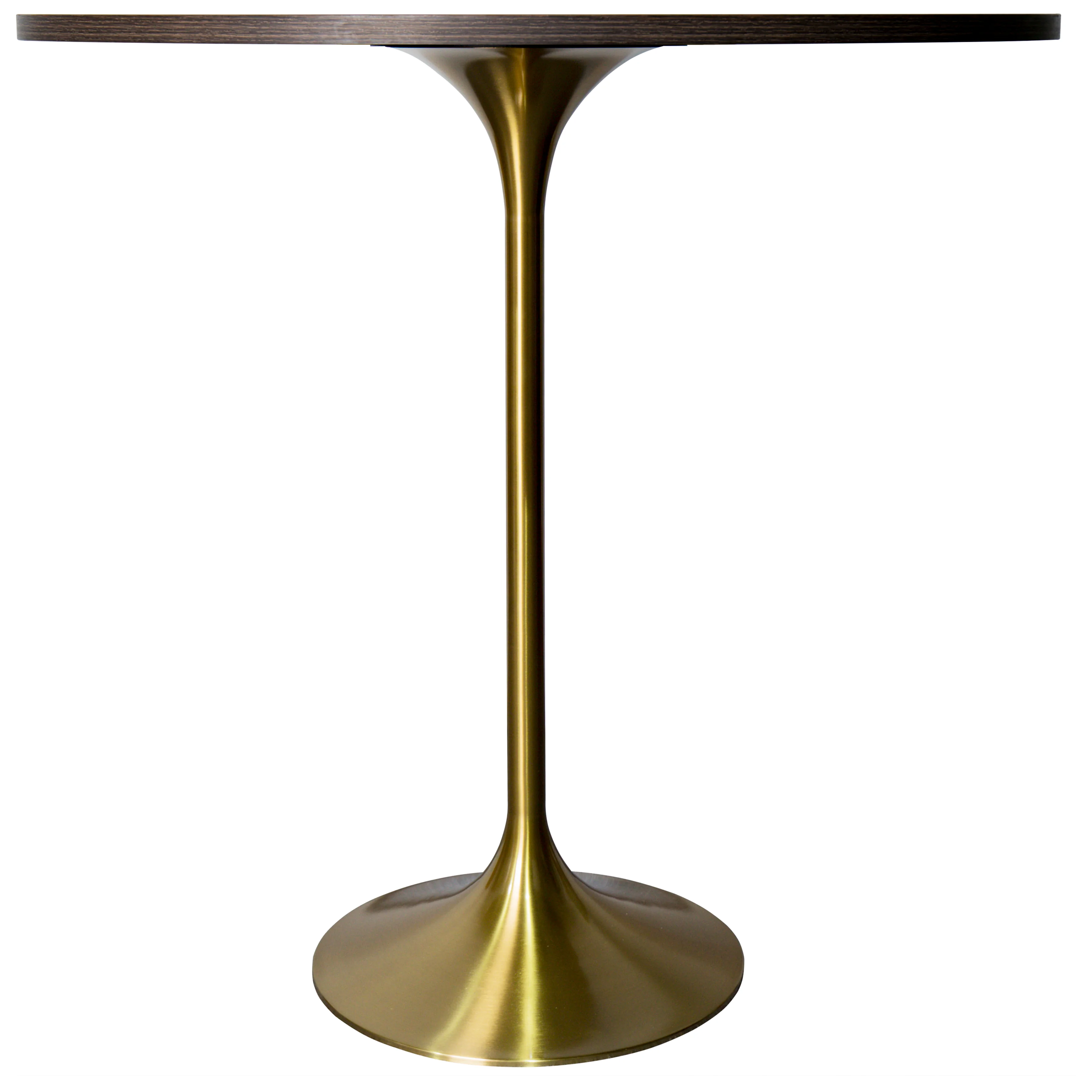 Verve Collection Modern Bar Height Table Brushed Gold Base with 36" Round Dark Walnut MDF Top