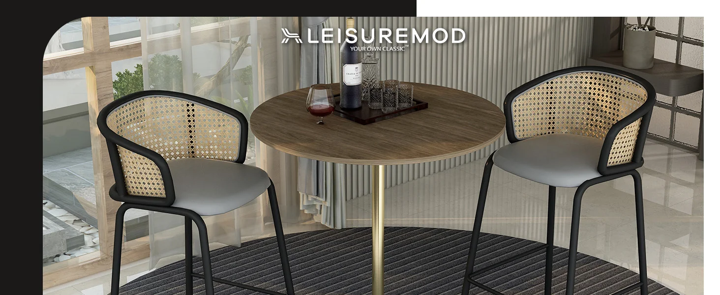 Verve Collection Modern Bar Height Table Brushed Gold Base with 36" Round Dark Walnut MDF Top