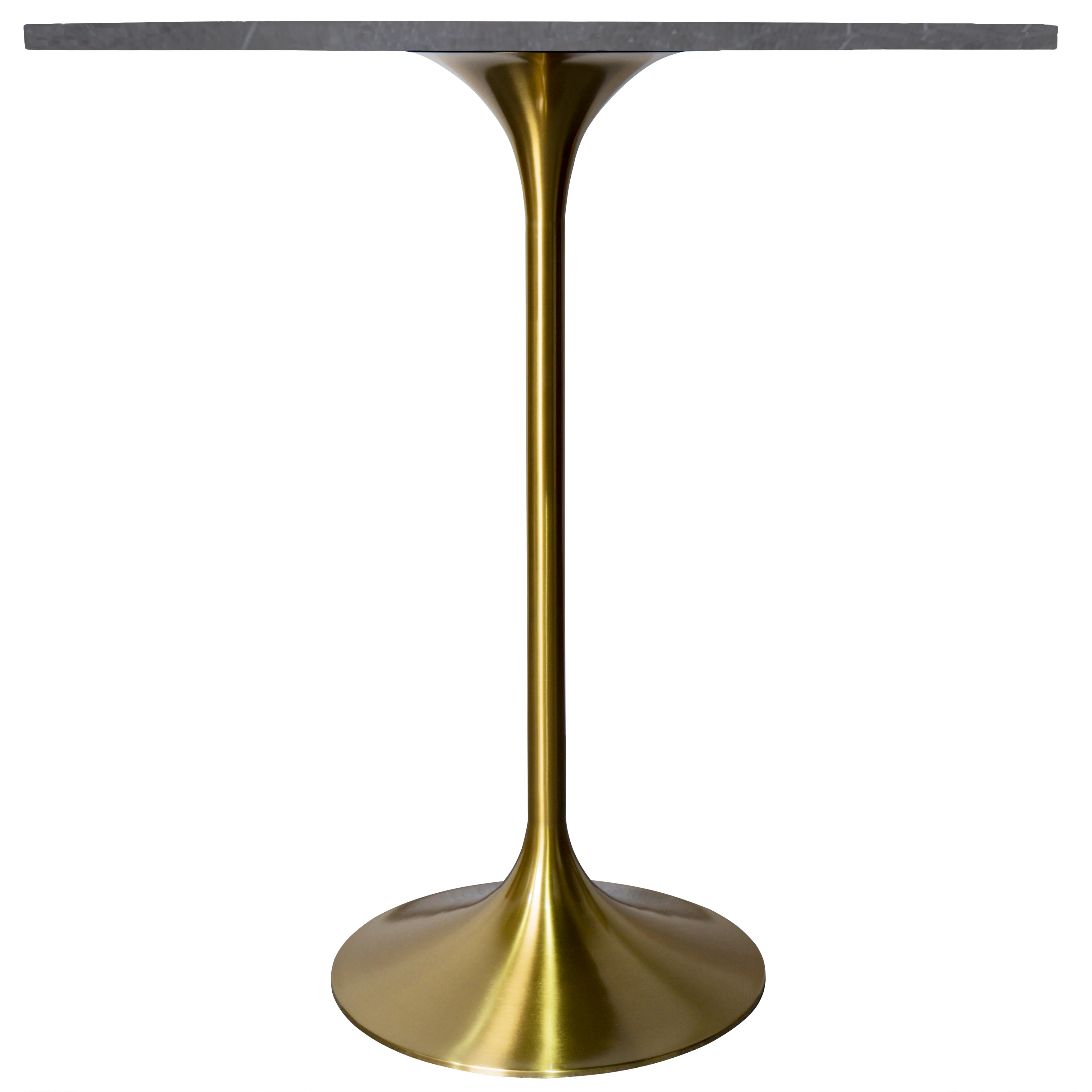 Verve Collection Modern Bar Height Table Brushed Gold Base with 36" Round Marble Grey Sintered Stone Top