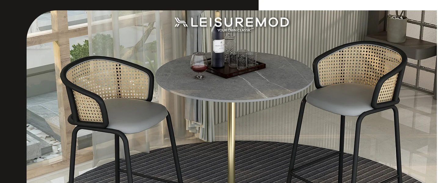 Verve Collection Modern Bar Height Table Brushed Gold Base with 36" Round Marble Grey Sintered Stone Top