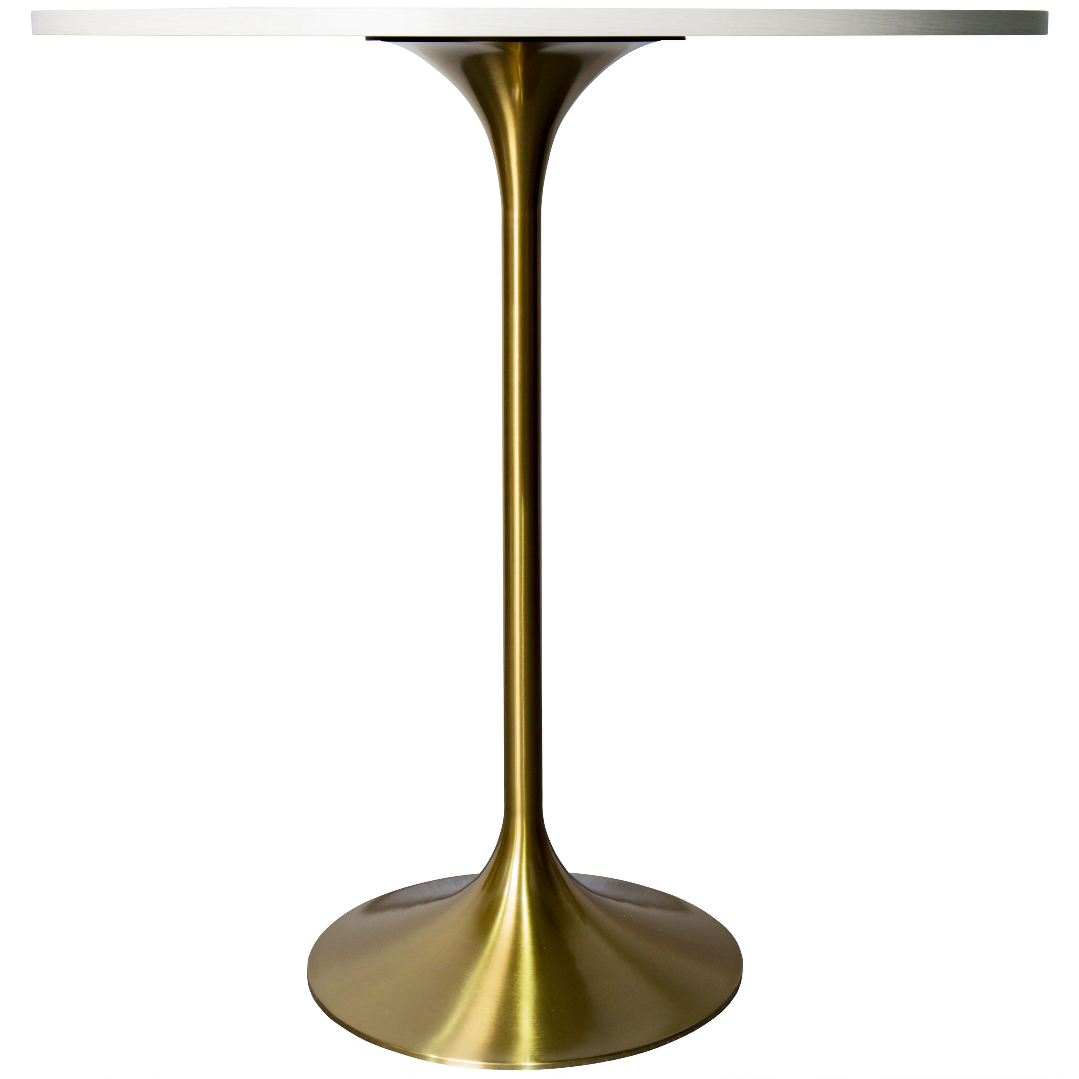 Verve Collection Modern Bar Height Table Brushed Gold Base with 36" Round Light Natural Wood MDF Top