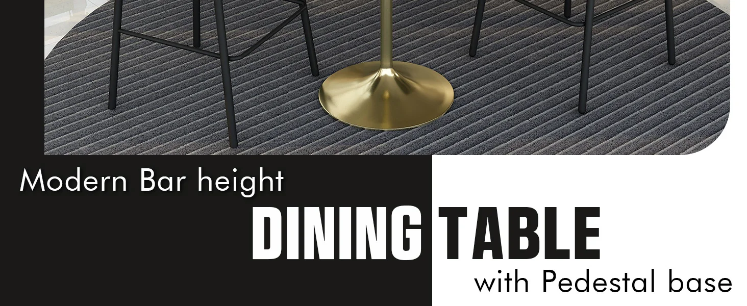 Verve Collection Modern Bar Height Table Brushed Gold Base with 36" Round Marbleized White Laminated Top