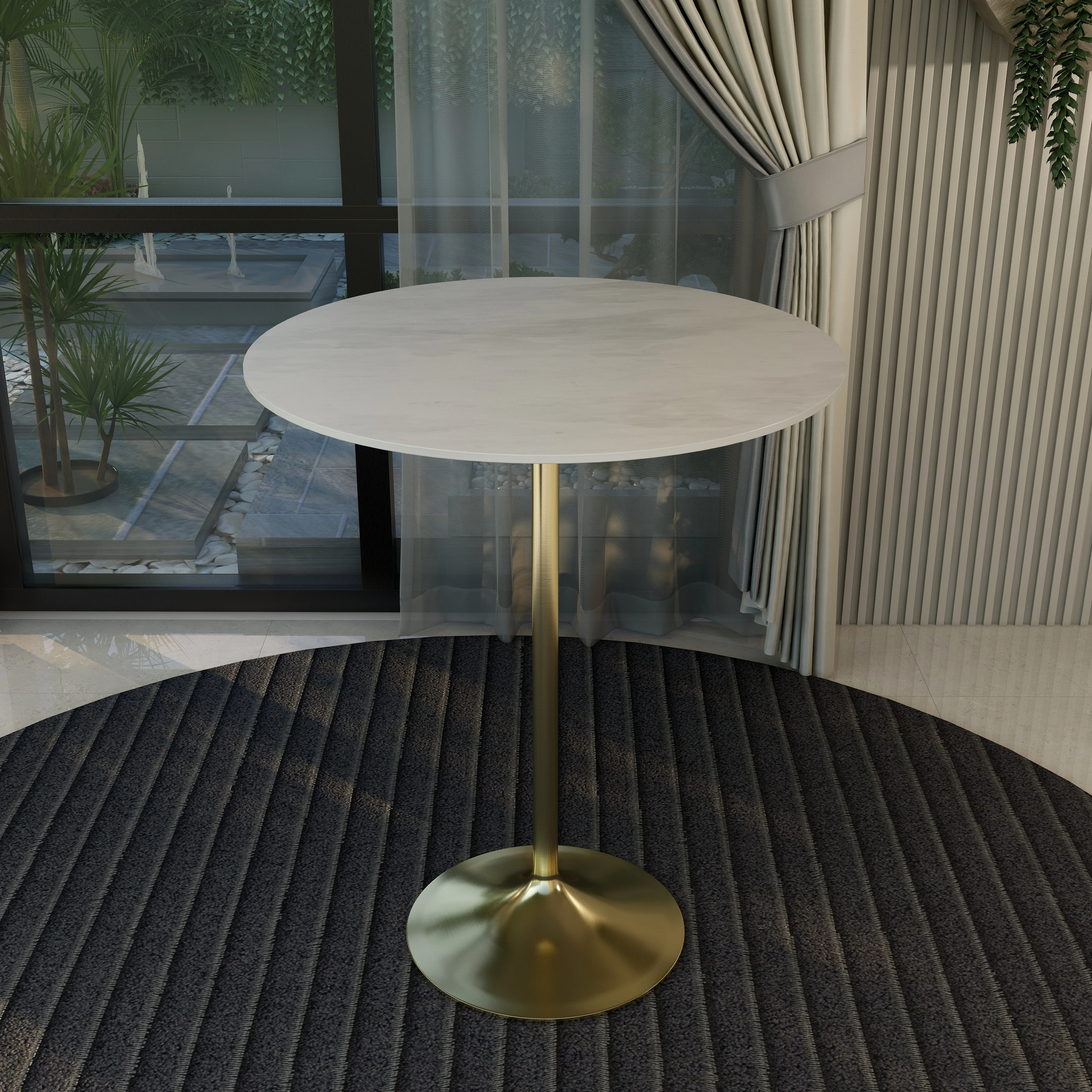 Verve Collection Modern Bar Height Table Brushed Gold Base with 36" Round Marble White Sintered Stone Top