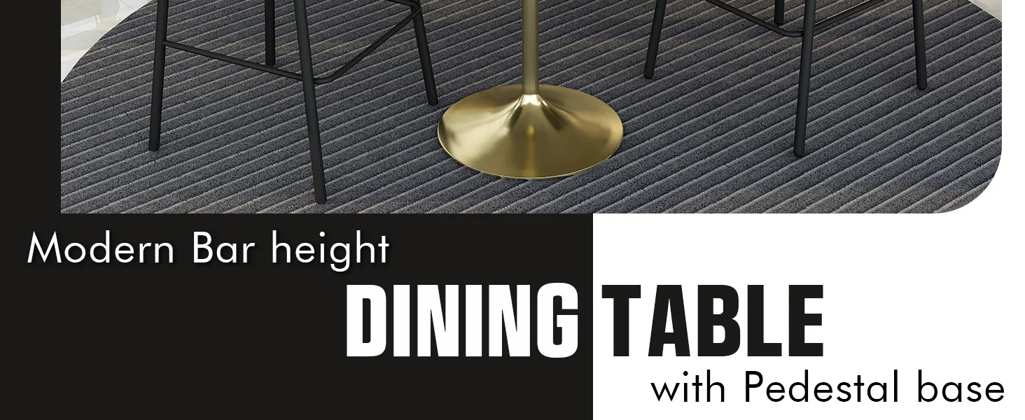 Verve Collection Modern Bar Height Table Brushed Gold Base with 36" Round Marble White Sintered Stone Top