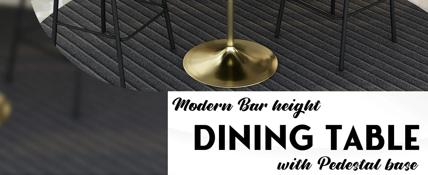 Verve Collection Modern Bar Height Table Brushed Gold Base with 48" Round Black Marbelized MDF Top