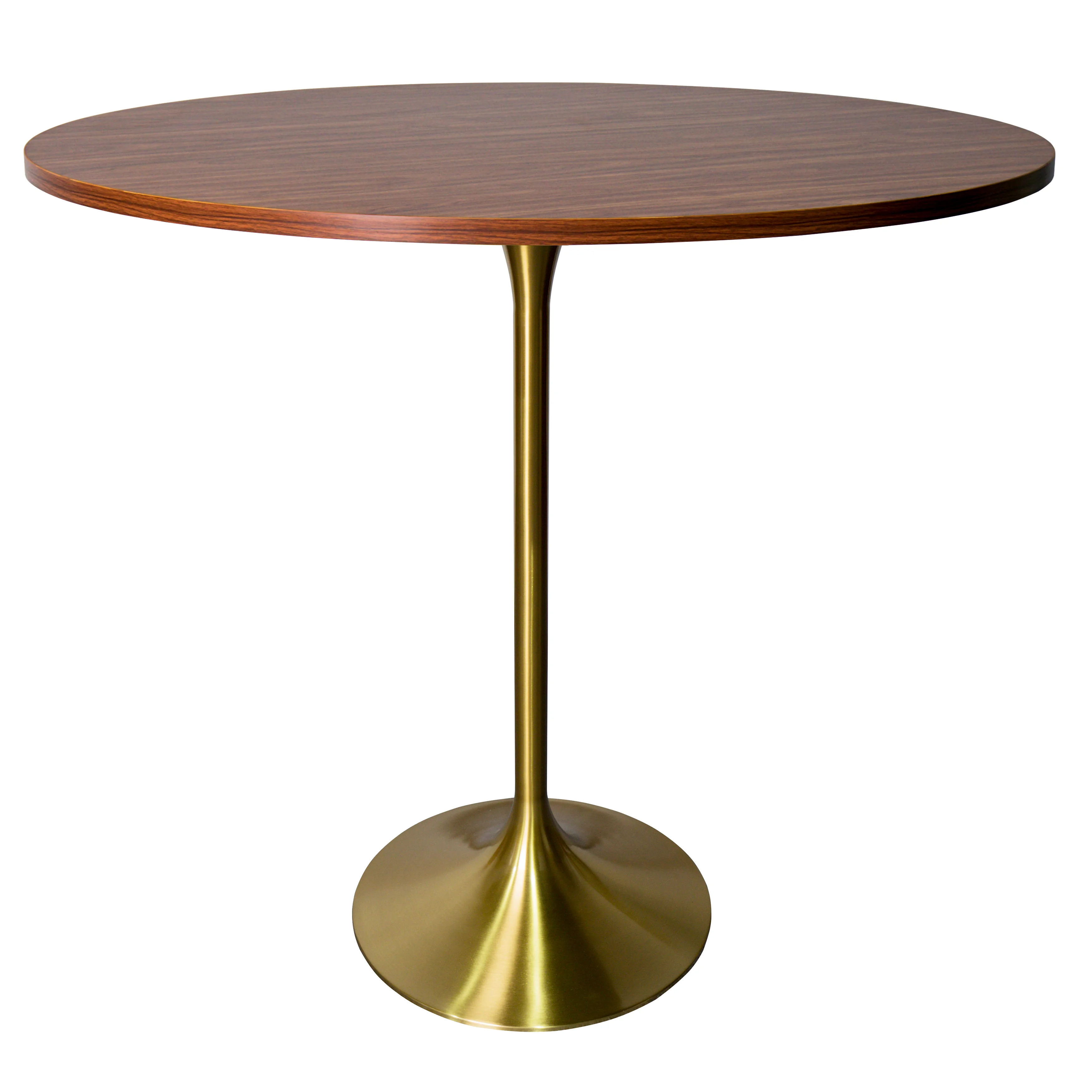 Verve Collection Modern Bar Height Table Brushed Gold Base with 48" Round Cognac Brown MDF Top