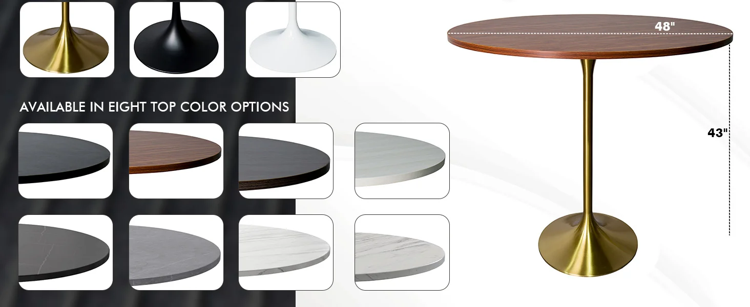 Verve Collection Modern Bar Height Table Brushed Gold Base with 48" Round Cognac Brown MDF Top