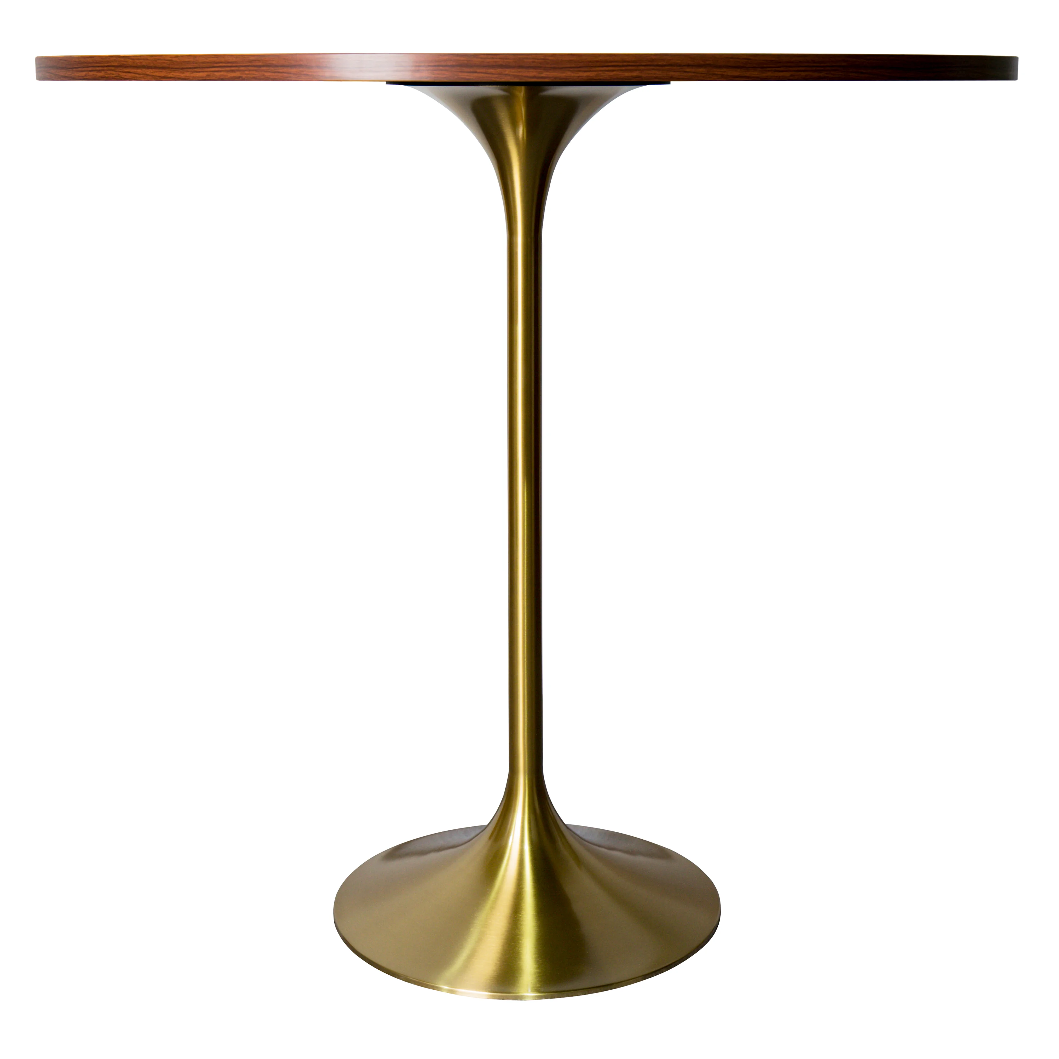 Verve Collection Modern Bar Height Table Brushed Gold Base with 48" Round Cognac Brown MDF Top