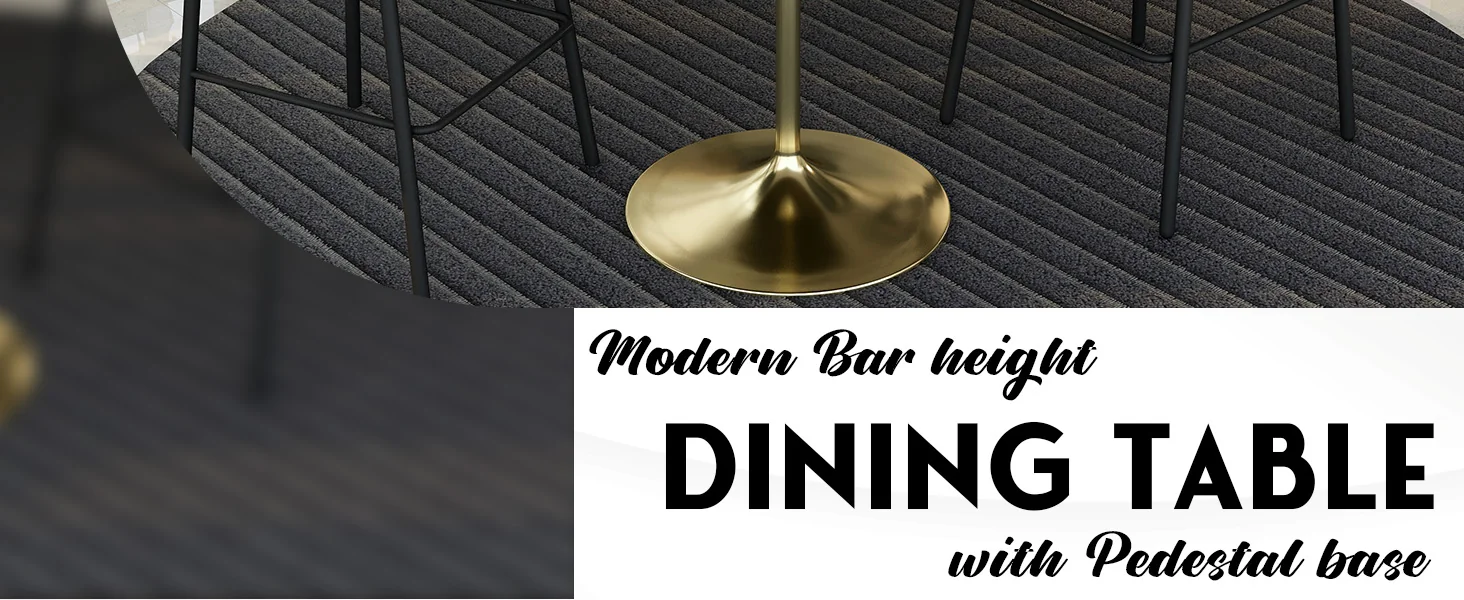 Verve Collection Modern Bar Height Table Brushed Gold Base with 48" Round Dark Walnut MDF Top