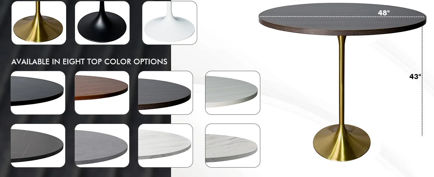 Verve Collection Modern Bar Height Table Brushed Gold Base with 48" Round Dark Walnut MDF Top