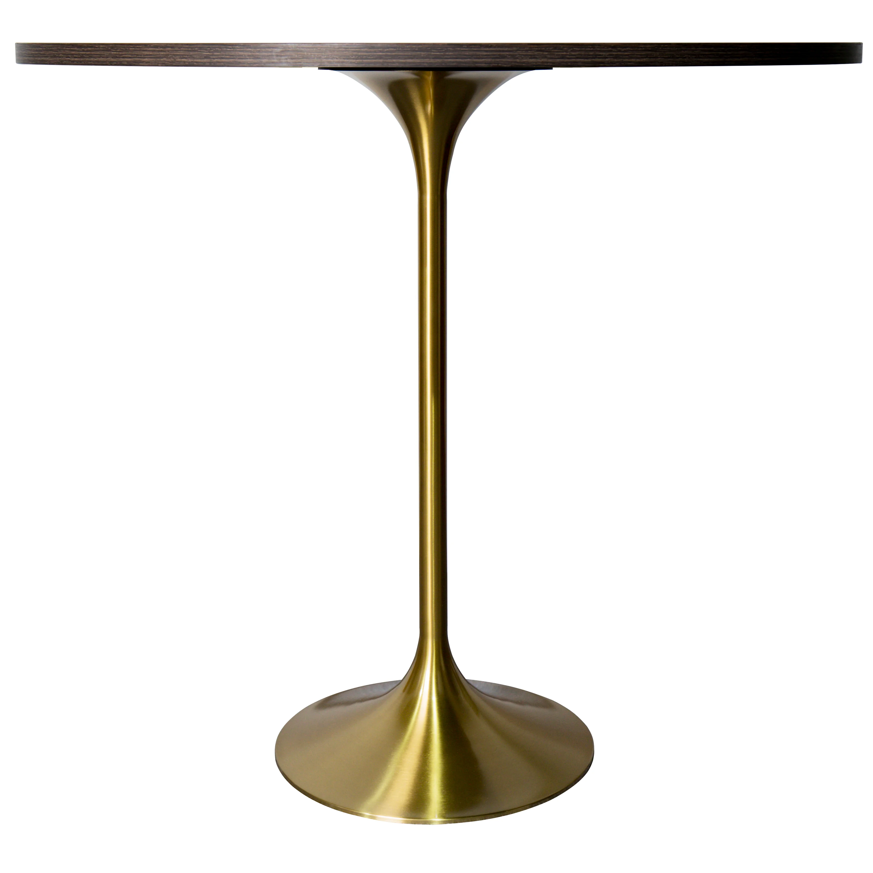 Verve Collection Modern Bar Height Table Brushed Gold Base with 48" Round Dark Walnut MDF Top