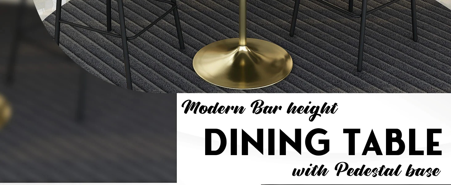 Verve Collection Modern Bar Height Table Brushed Gold Base with 48" Round Marble Grey Sintered Stone Top