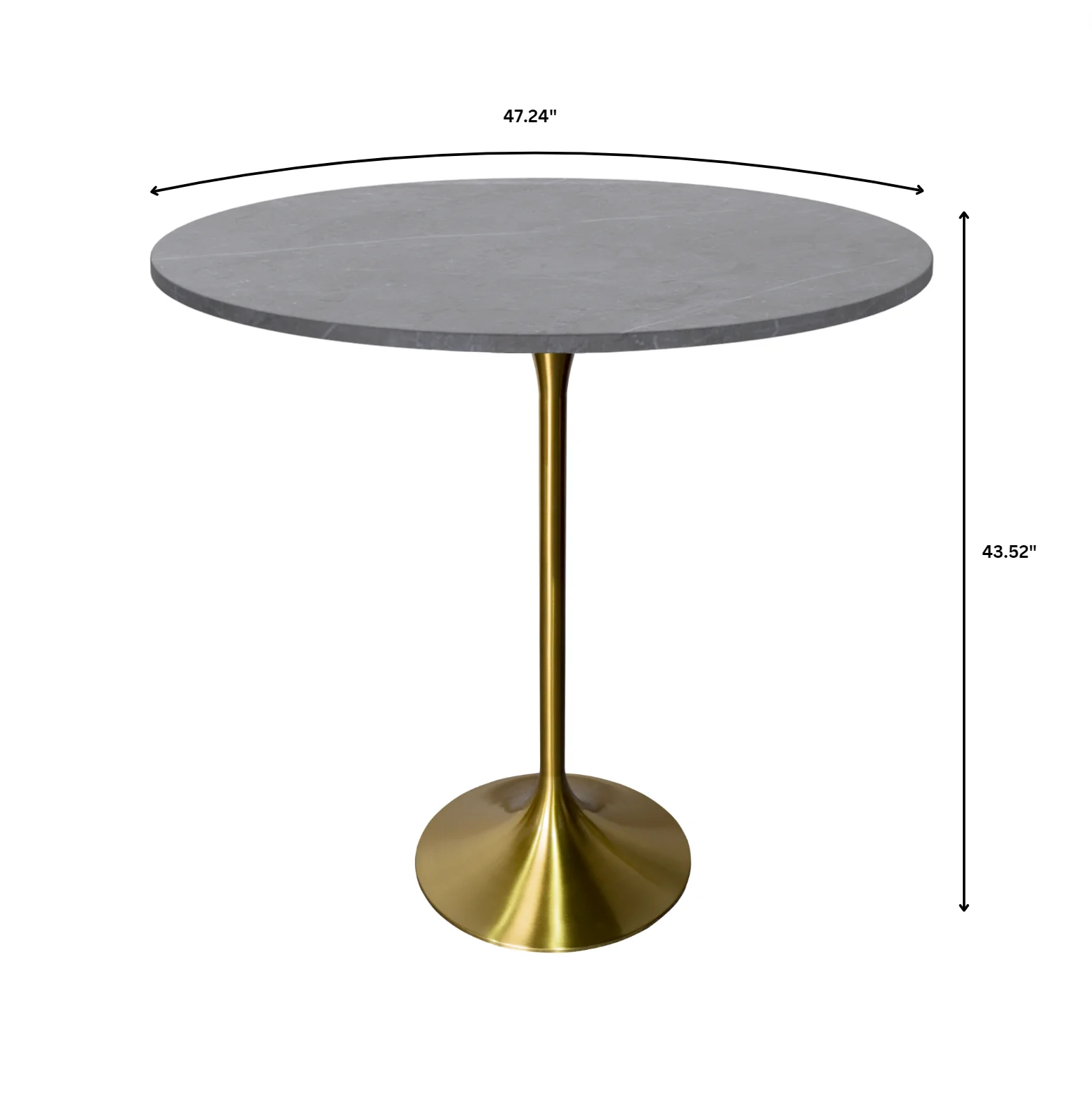 Verve Collection Modern Bar Height Table Brushed Gold Base with 48" Round Marble Grey Sintered Stone Top