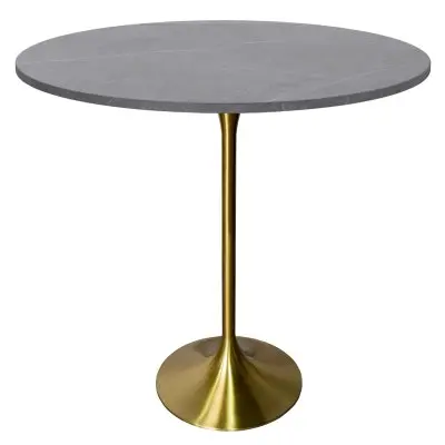 Verve Collection Modern Bar Height Table Brushed Gold Base with 48" Round Marble Grey Sintered Stone Top