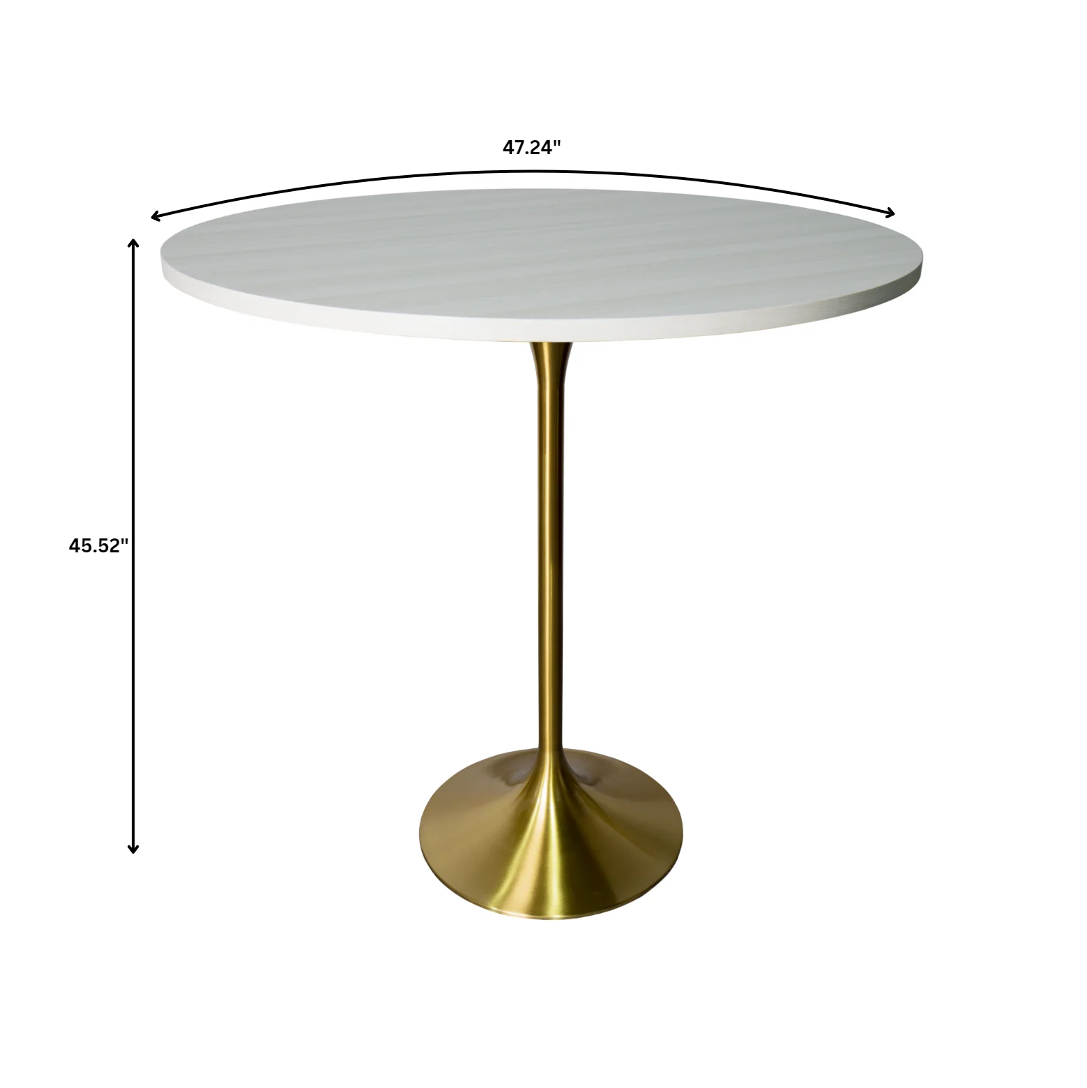Verve Collection Modern Bar Height Table Brushed Gold Base with 48" Round Light Natural Wood MDF Top