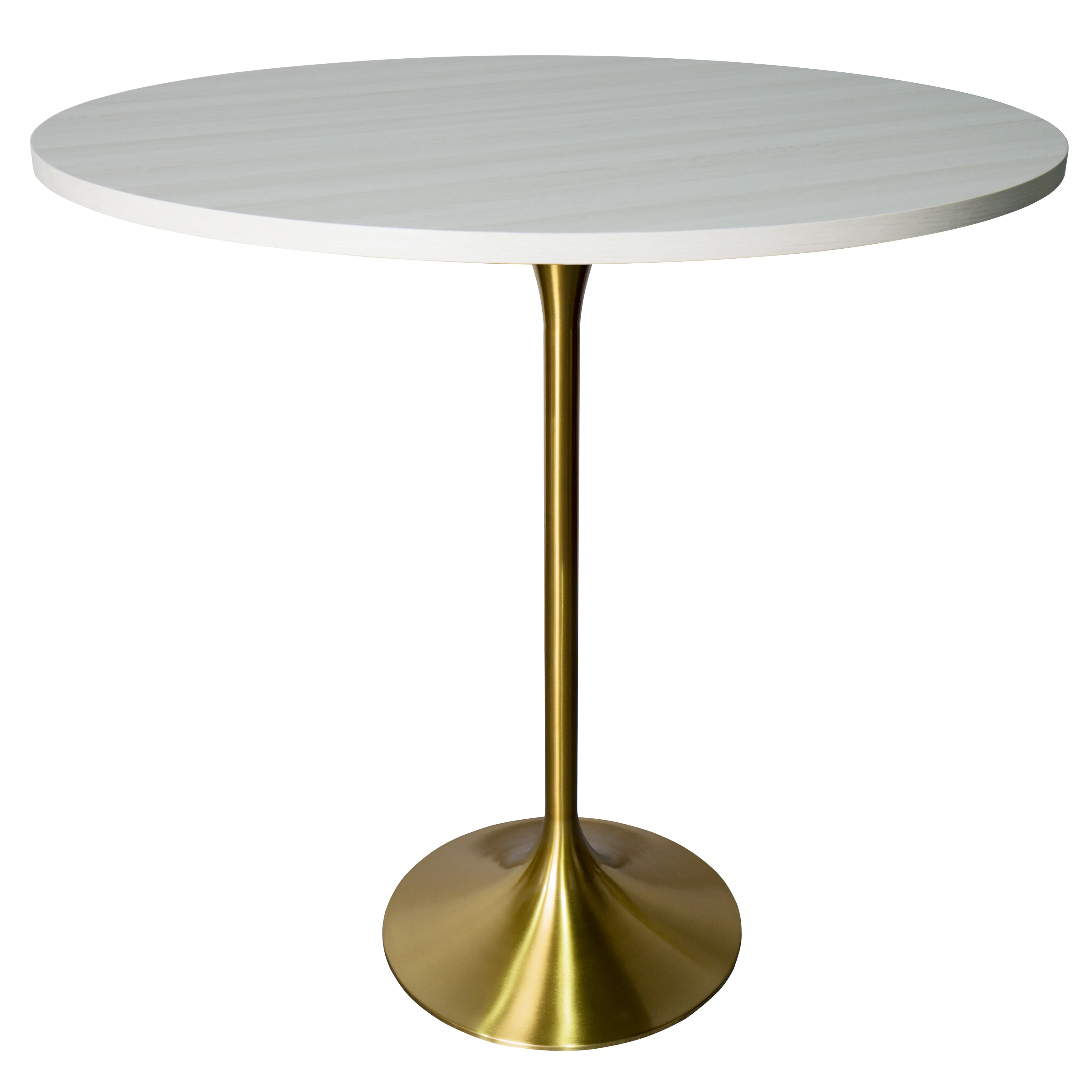 Verve Collection Modern Bar Height Table Brushed Gold Base with 48" Round Light Natural Wood MDF Top