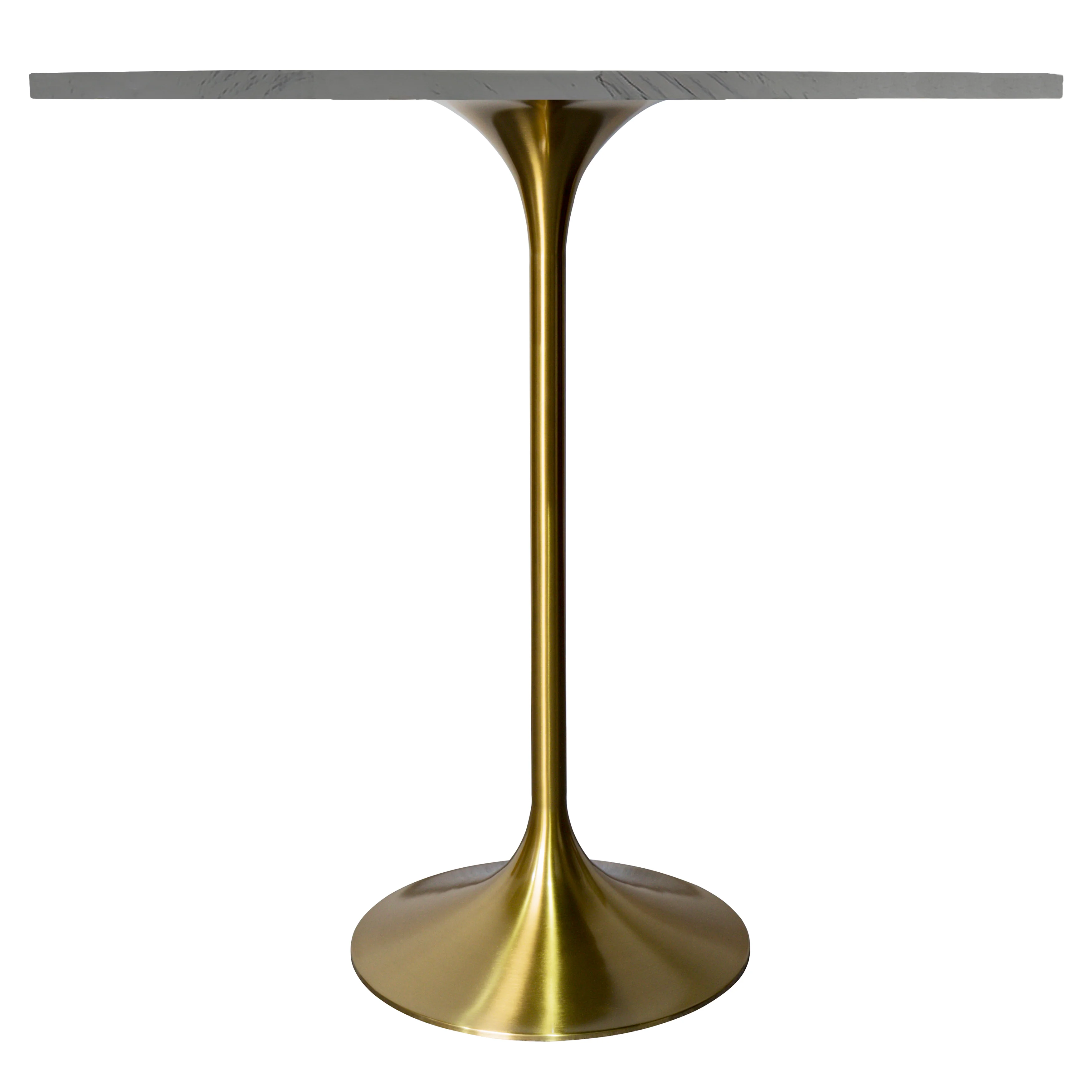 Verve Collection Modern Bar Height Table Brushed Gold Base with 48" Round Marbleized White Laminated Top