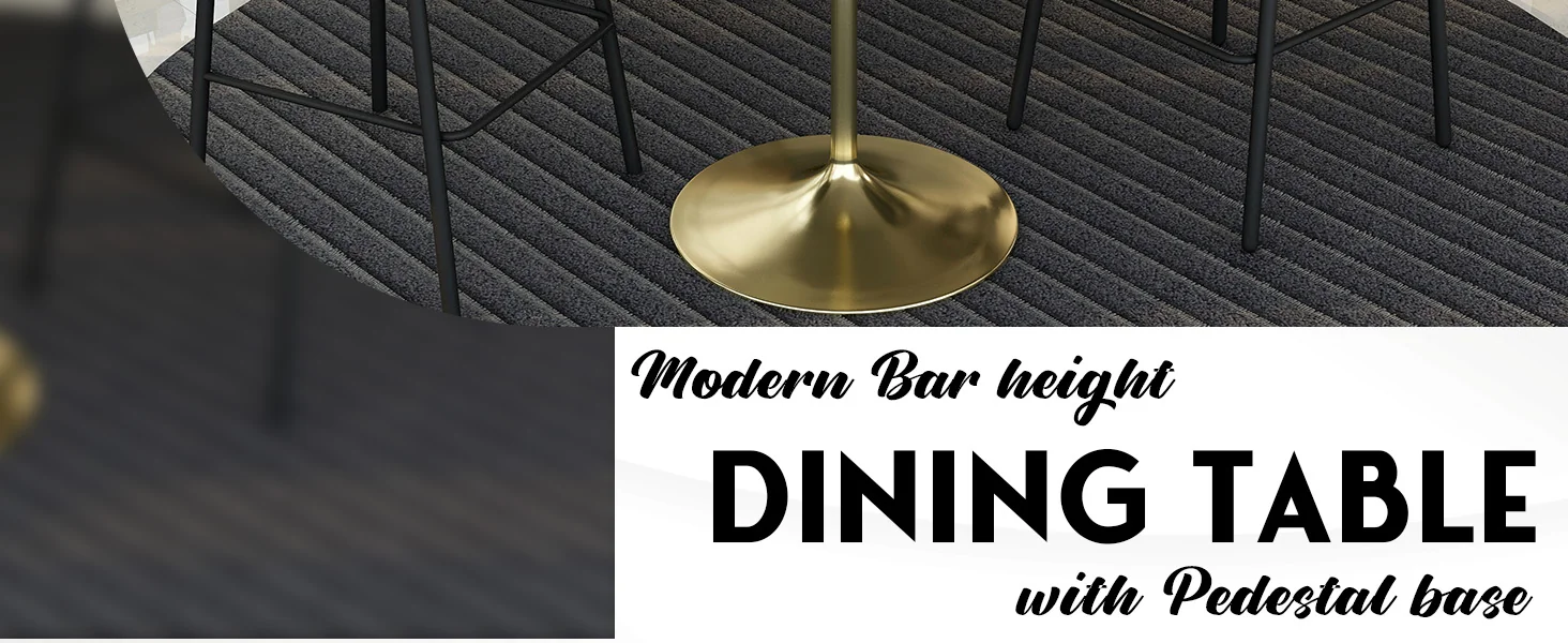 Verve Collection Modern Bar Height Table Brushed Gold Base with 48" Round Marble White Sintered Stone Top