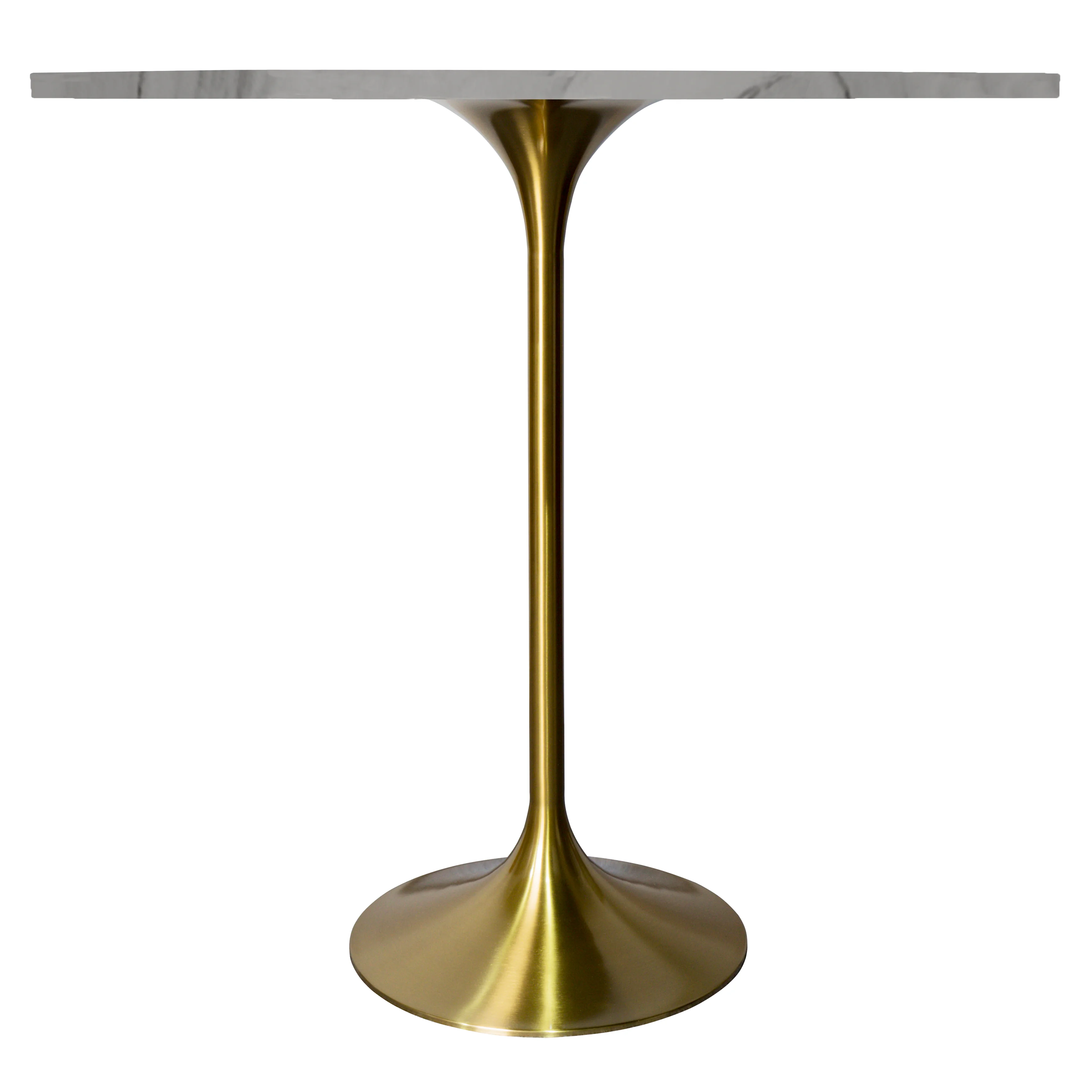 Verve Collection Modern Bar Height Table Brushed Gold Base with 48" Round Marble White Sintered Stone Top