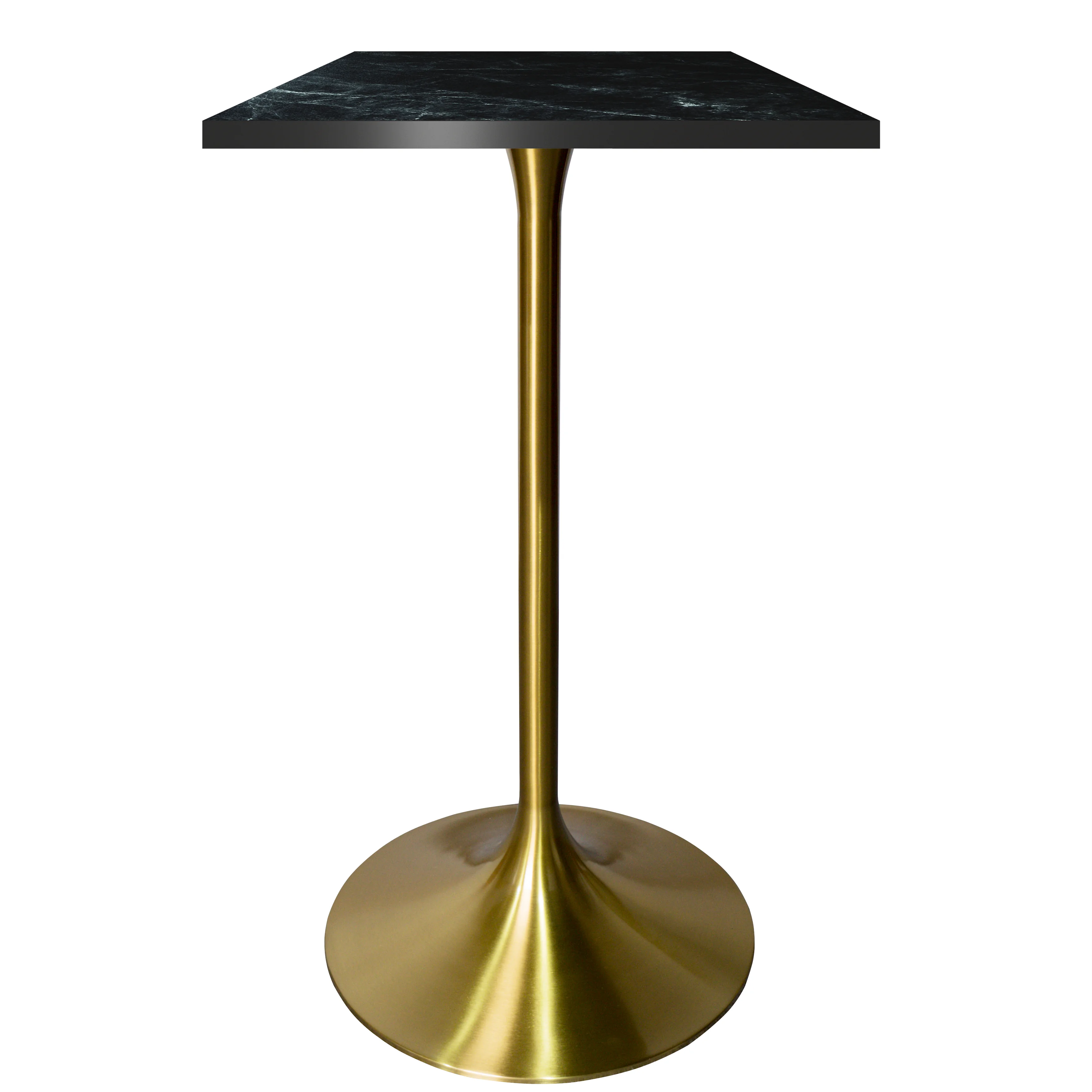 Verve Collection 24 Square Top Bar Height Table, Brushed Gold Base with Black MDF Top