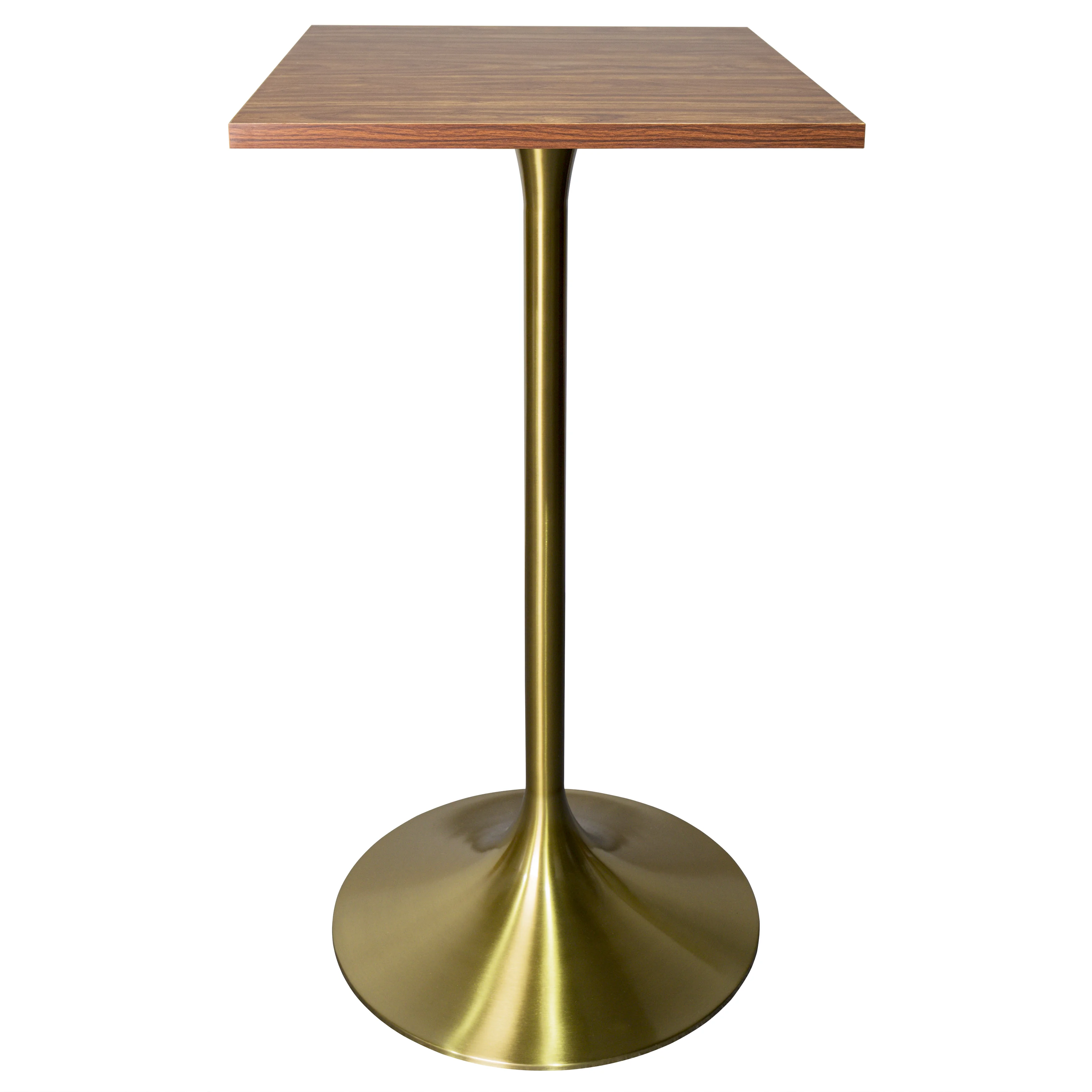 Verve Collection 24 Square Top Bar Height Table, Brushed Gold Base with Cognac Brown MDF Top