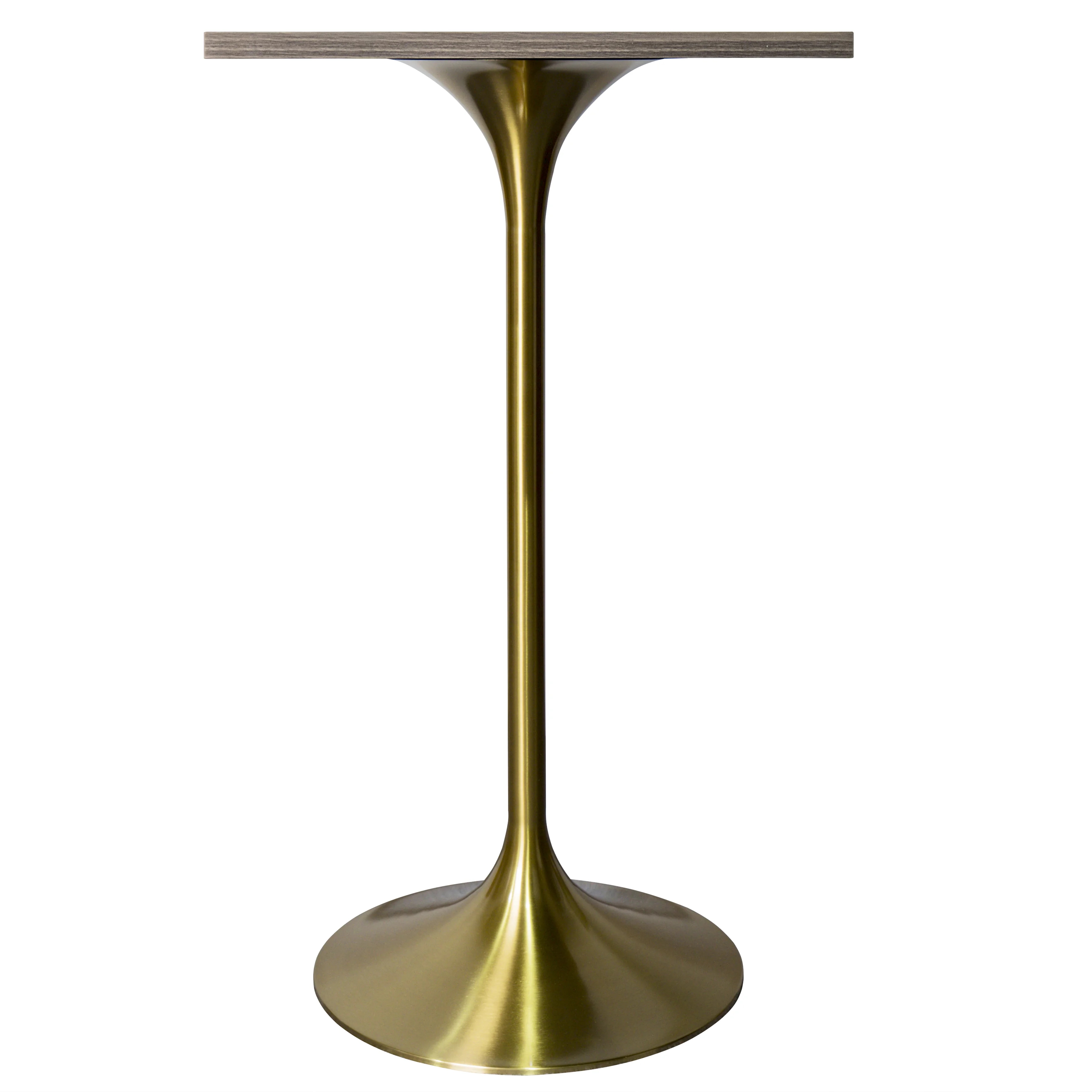 Verve Collection 24 Square Top Bar Height Table, Brushed Gold Base with Dark Maple MDF Top