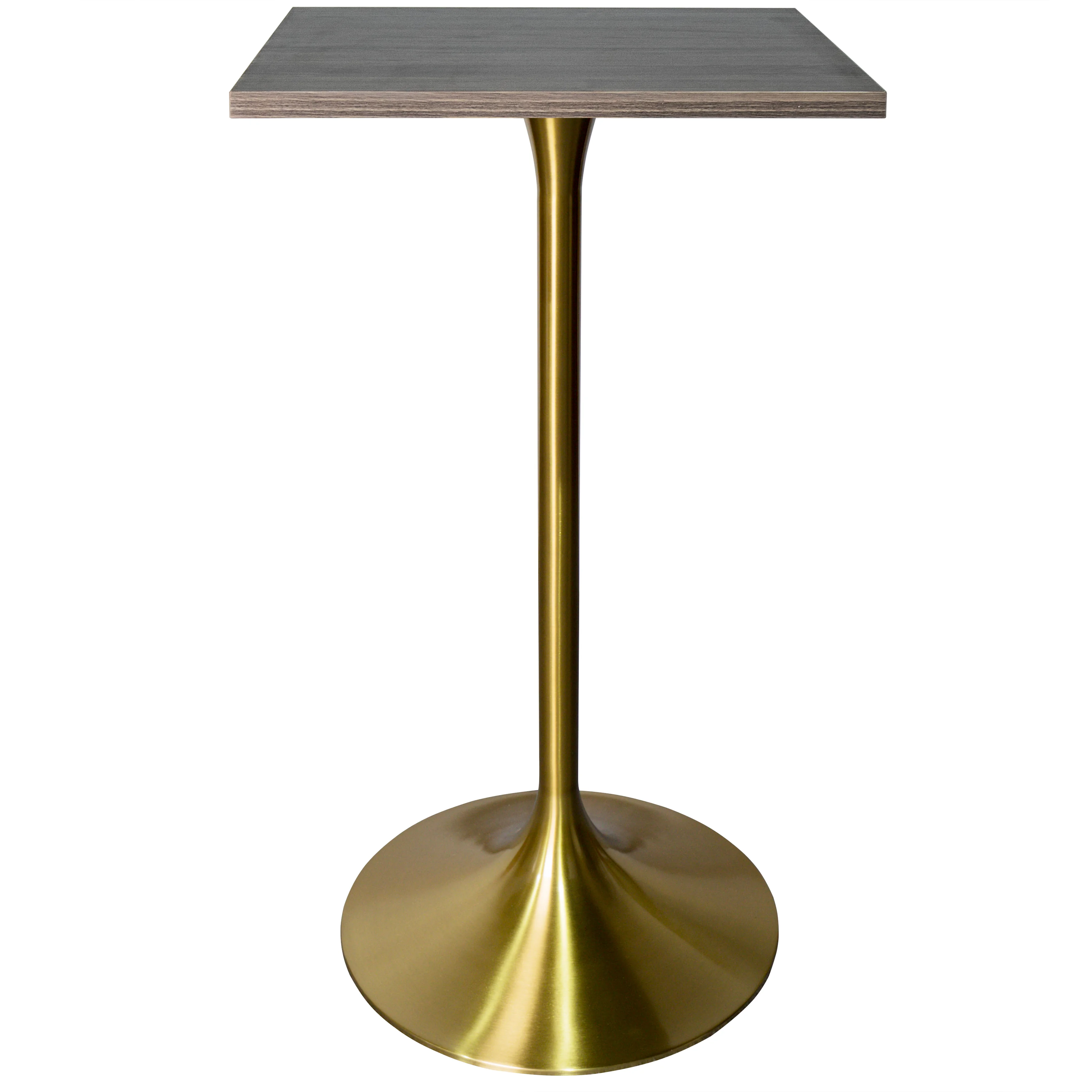 Verve Collection 24 Square Top Bar Height Table, Brushed Gold Base with Dark Maple MDF Top