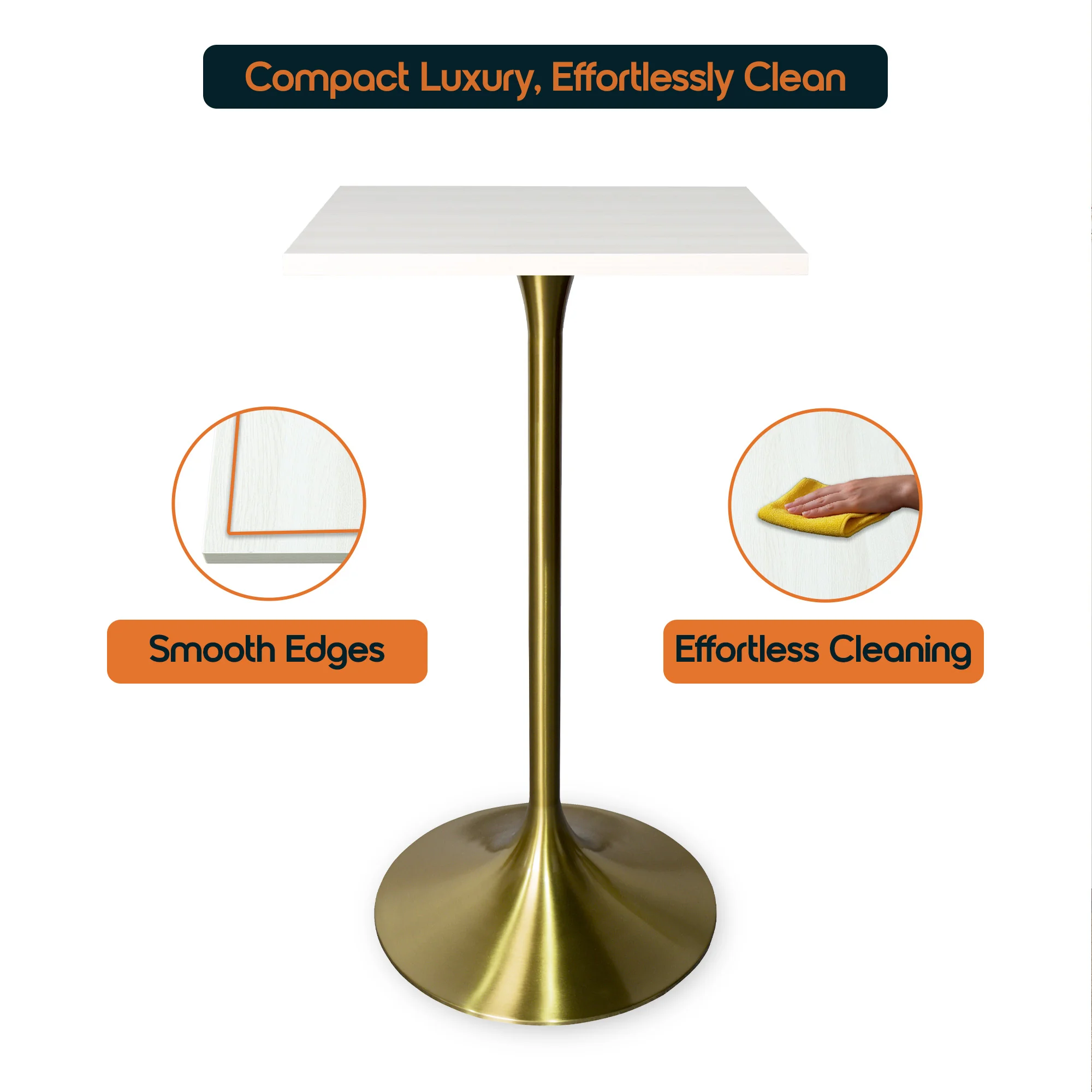 Verve Collection 24 Square Top Bar Height Table, Brushed Gold Base with Light Natural Wood MDF Top