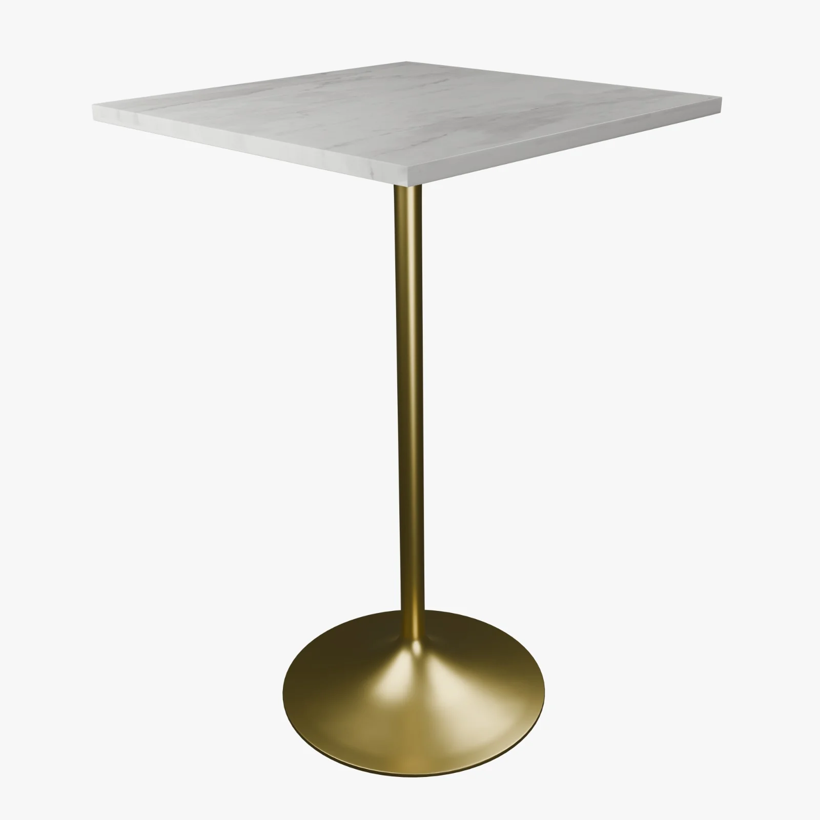 Verve Collection Modern Bar Height Table Brushed Gold Base with 27" Square Marbleized White Laminated  Top