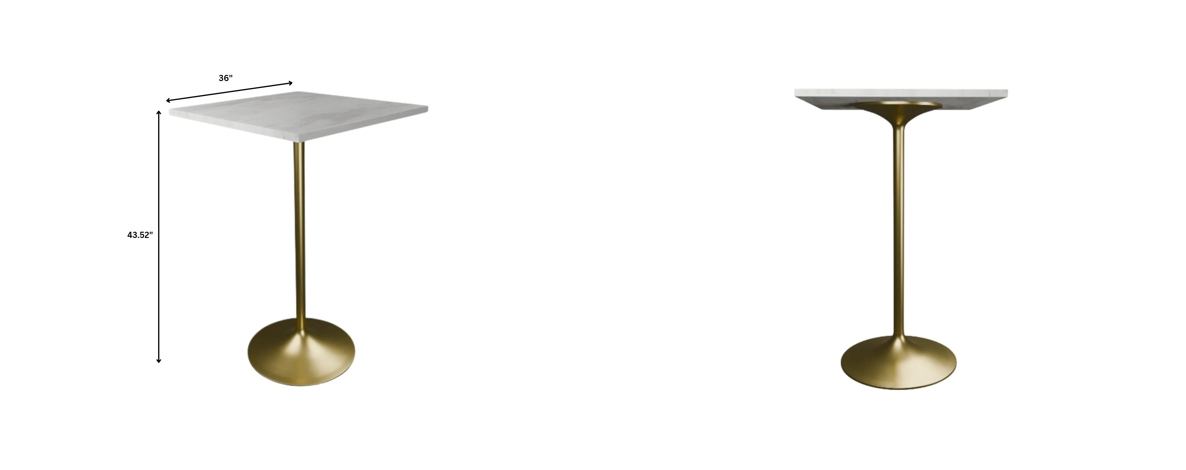 Verve Collection Modern Bar Height Table Brushed Gold Base with 36" Square Marbleized White Laminated  Top